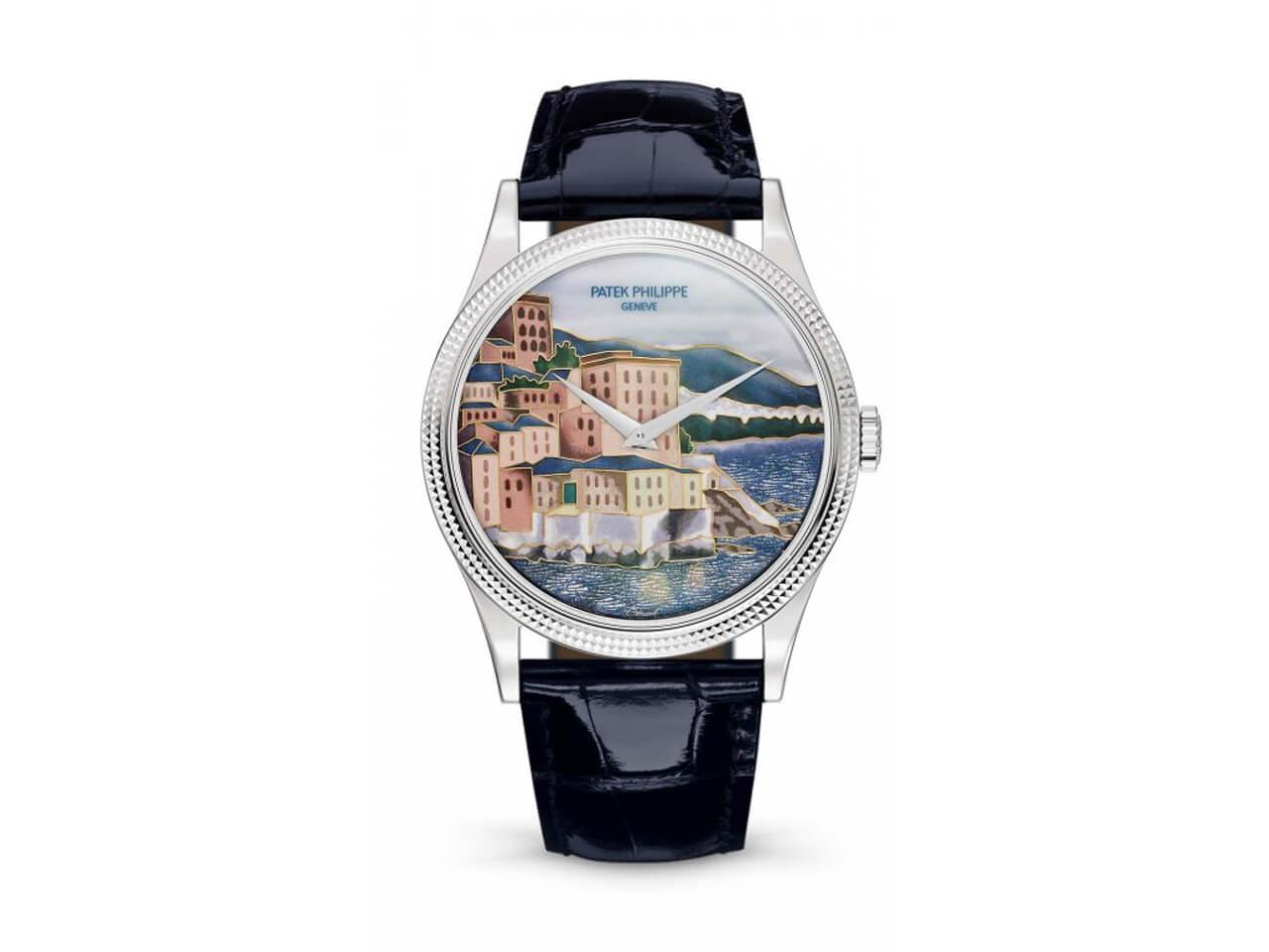 イタリアの海岸都市チンクエ・テッレが描かれたパテック・フィリップ（PATEK PHILIPPE）新作5177G カラトラバ「イタリアの風景」