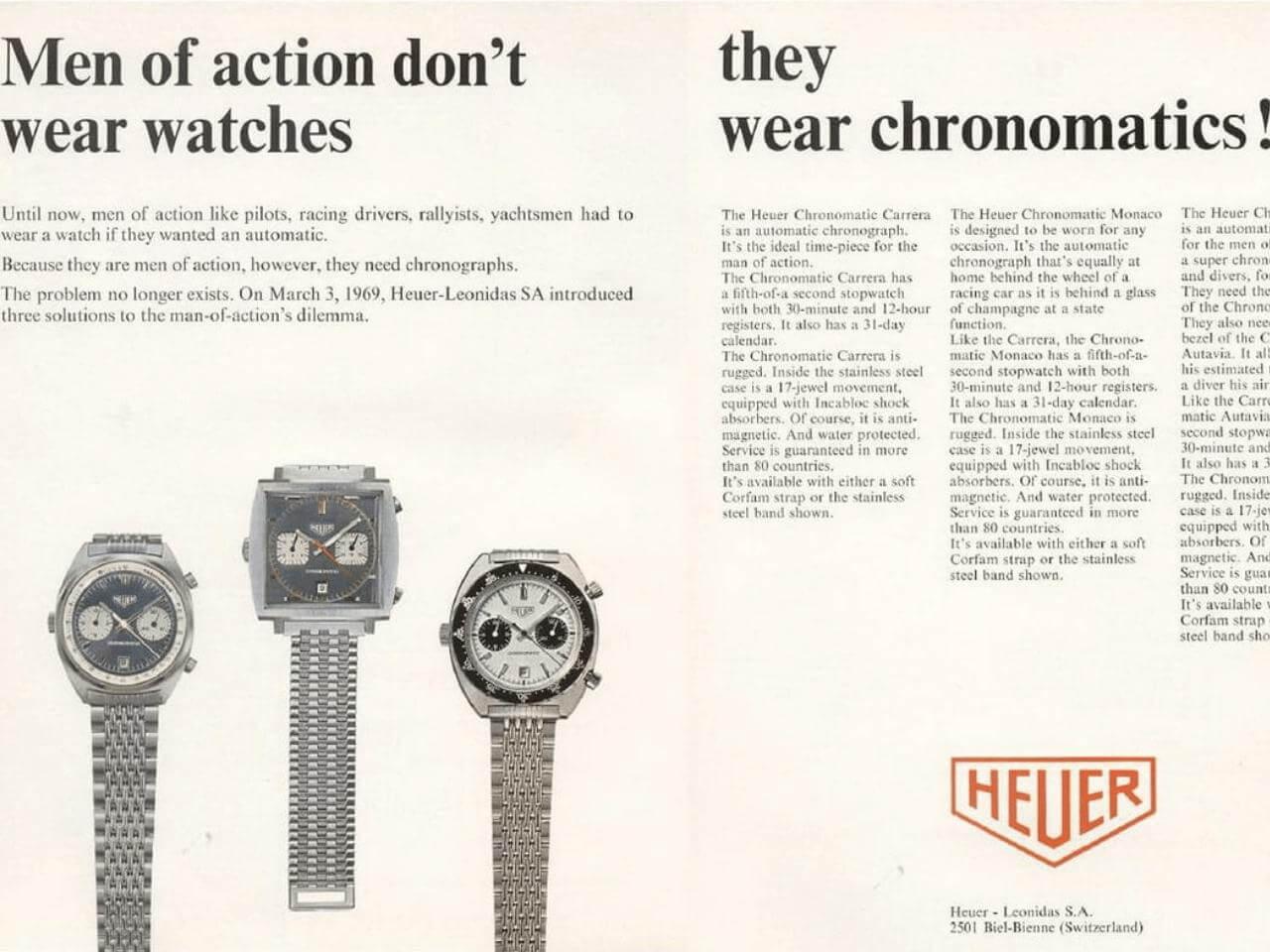 1969年タグホイヤーは自動巻きクロノグラフムーブメント「クロノマティックキャリバー11」を他社と開発
