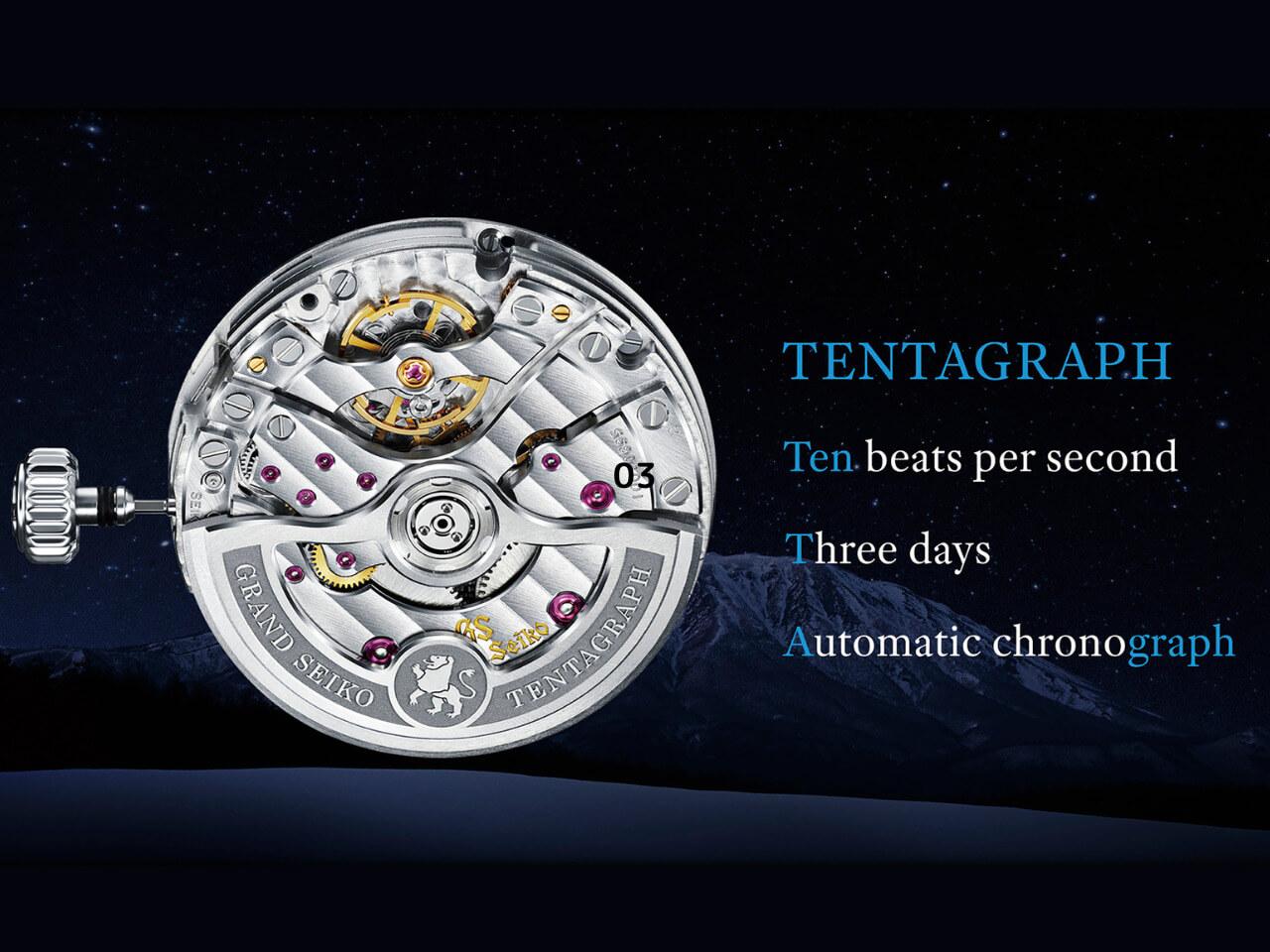 “TENTAGRAPH（テンタグラフ）”は、10振動のハイビートでありながら、約3日間のロングリザーブが自慢のジャパニーズクロノグラフムーブメント