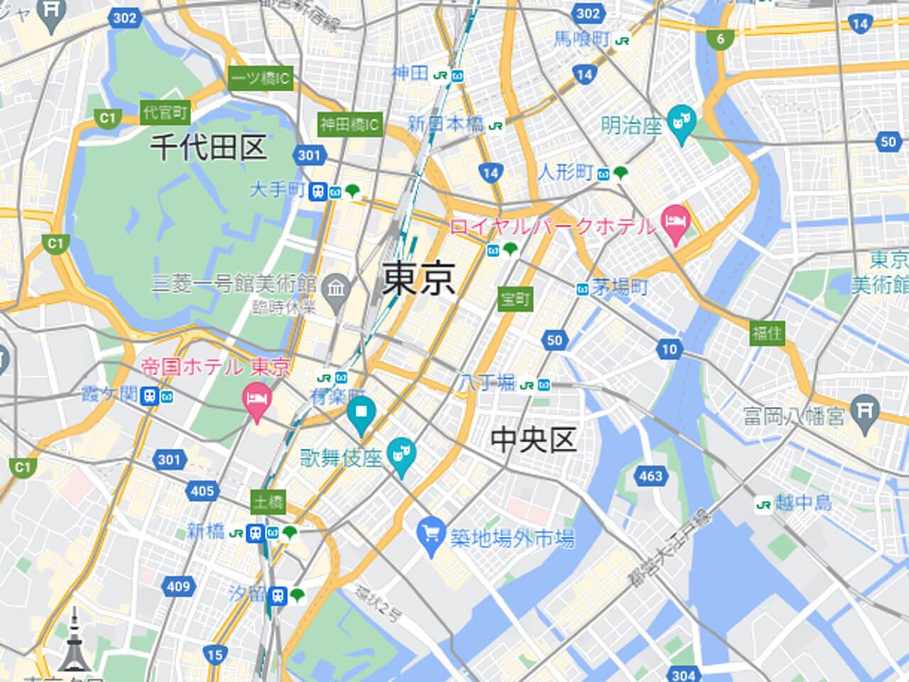 中央区・千代田区の地図