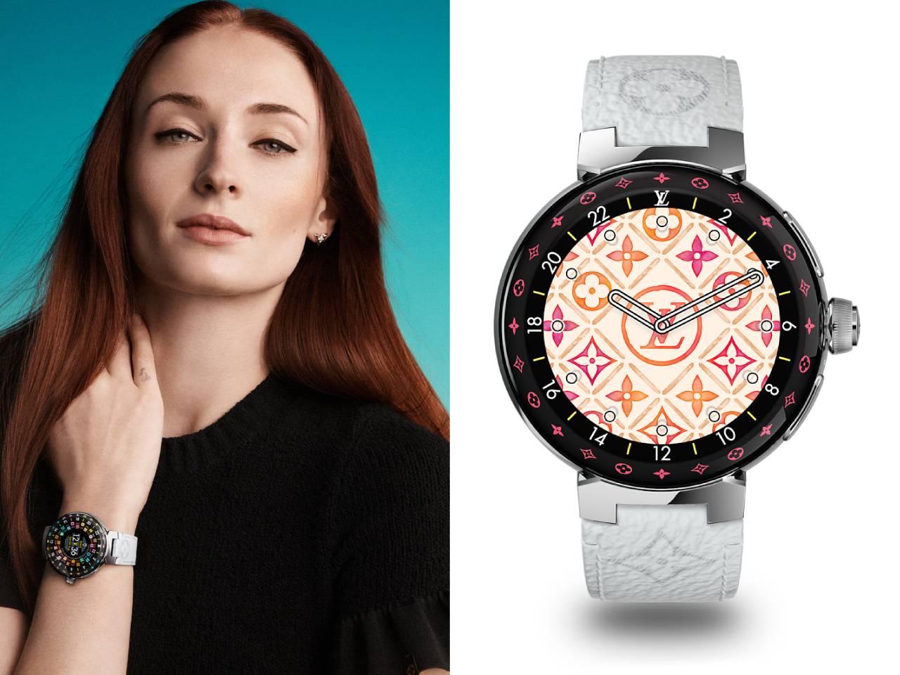 ソフィー・ターナー　ルイ・ヴィトン　タンブール ホライゾン ライト・アップ　ステンレススティール ホワイトストラップ