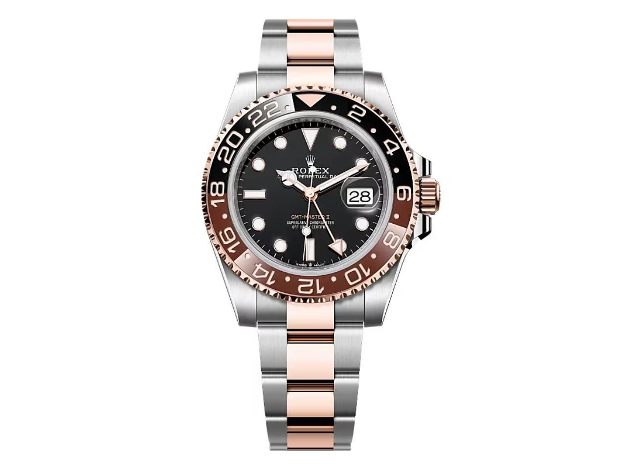 ロレックス　GMTマスターⅡ　カフェオレ（ルートビア） SS×エバーローズゴールド ブラックダイヤル
