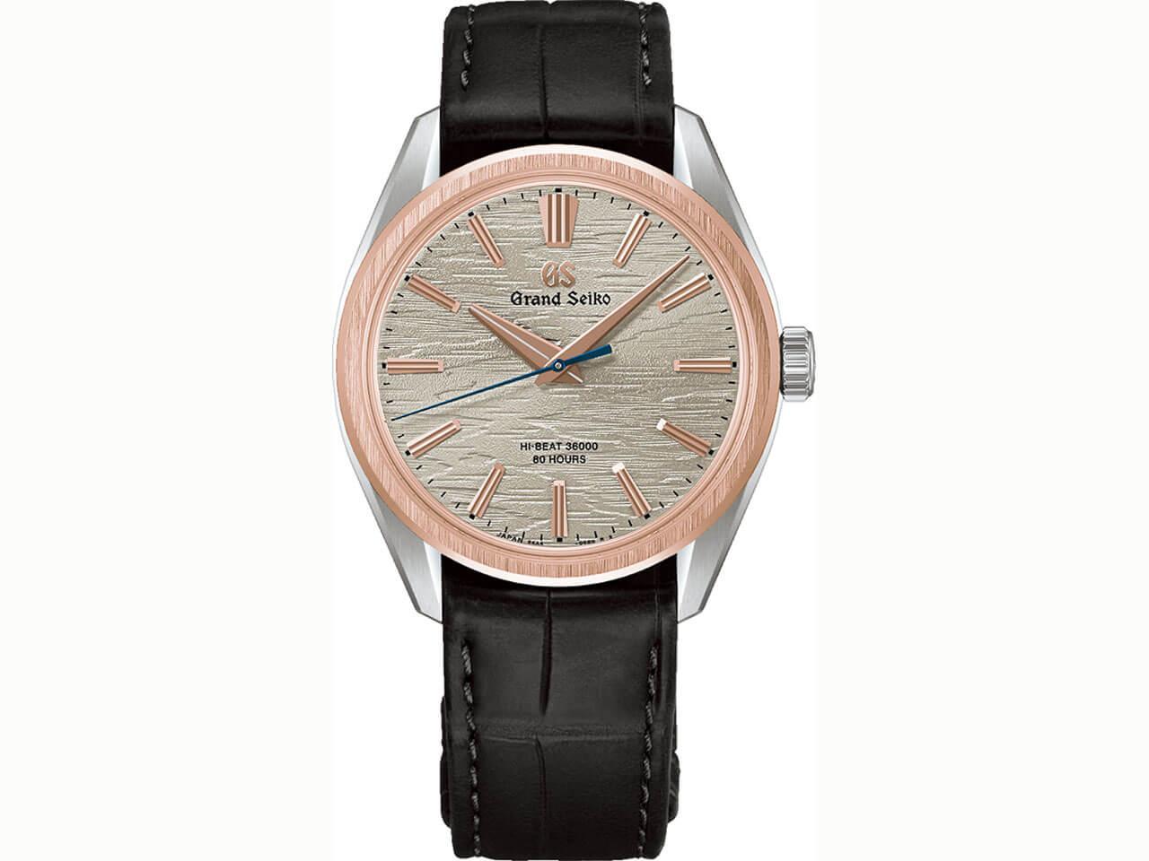 SLGW008はローズゴールド×ステンレススチールのコンビネーションを駆使した手巻き白樺パターン