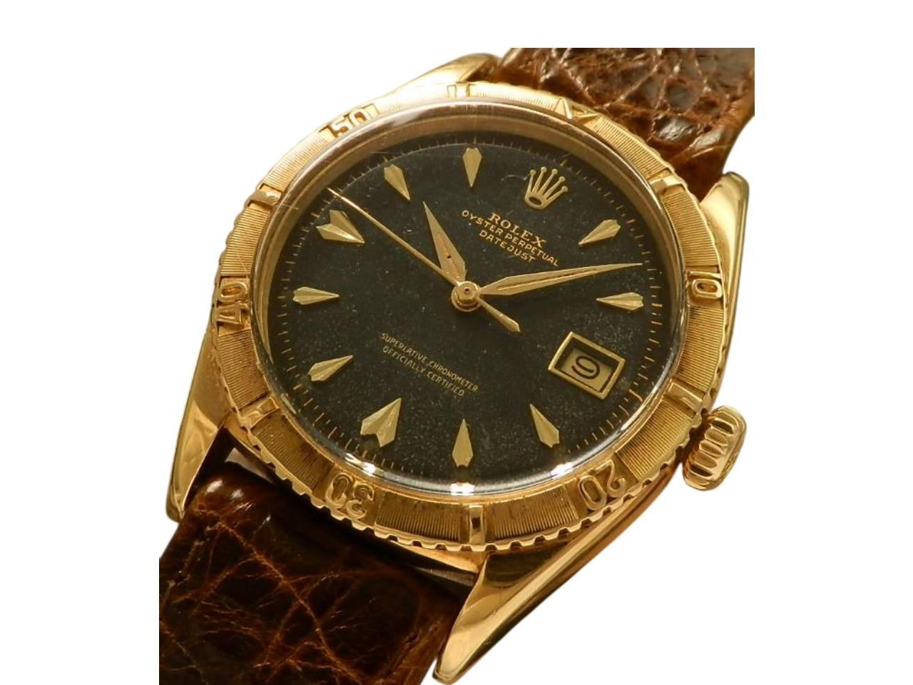 ロレックス　デイトジャスト サンダーバード　ゴールドケース ミラーブラックダイヤル 楔型インデックス