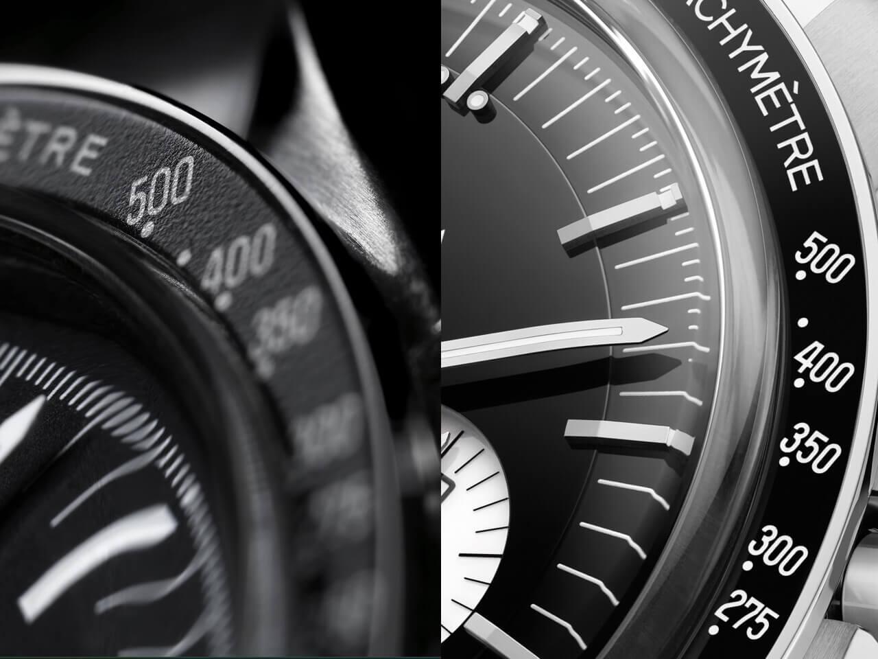 左：アルミニウム　　右：セラミックベゼル