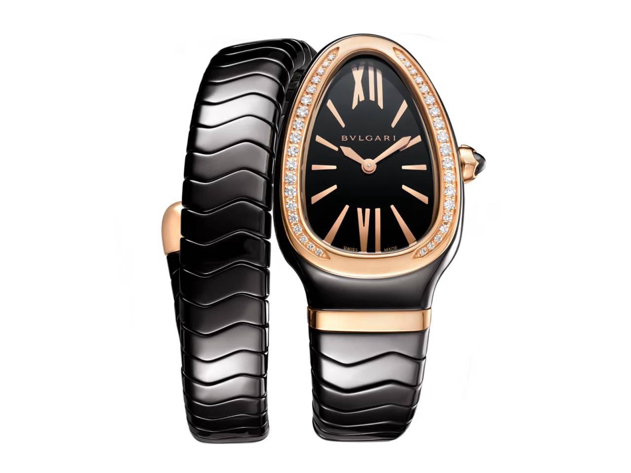 ブルガリ　セルペンティ スピガ　ブラックセラミック ピンクゴールドベゼル ブラックダイヤル ダイヤモンド