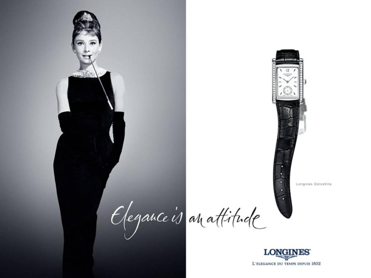 オードリー・ヘプバーン　ロンジン ドルチェヴィータ ダイヤモンド レザーストラップ　広告
