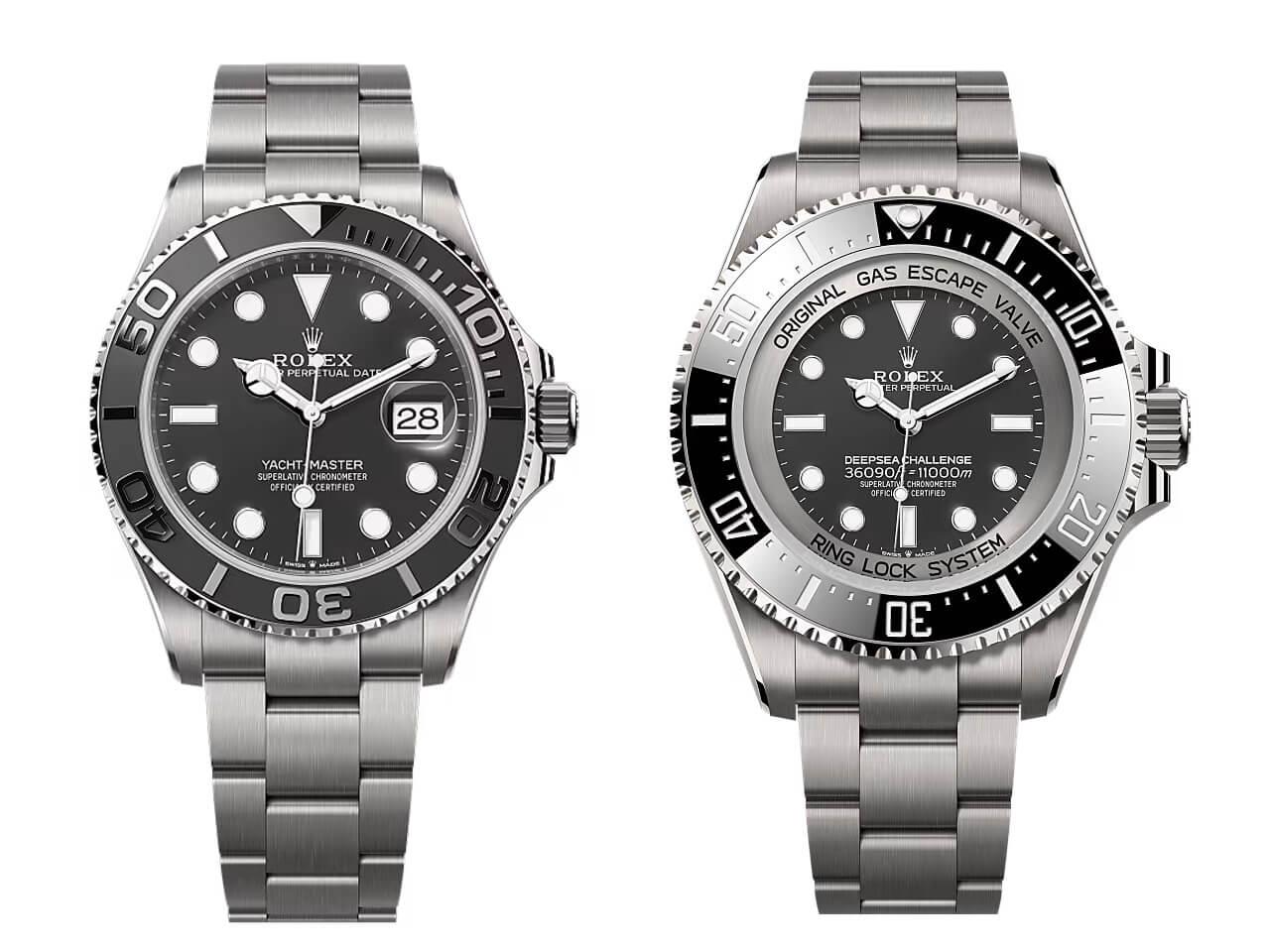 ロレックス ヨットマスター 42 RLXチタン（Ref.226627）とディープシーチャレンジ RLXチタン （Ref.126067） 。現行チタンラインナップ。