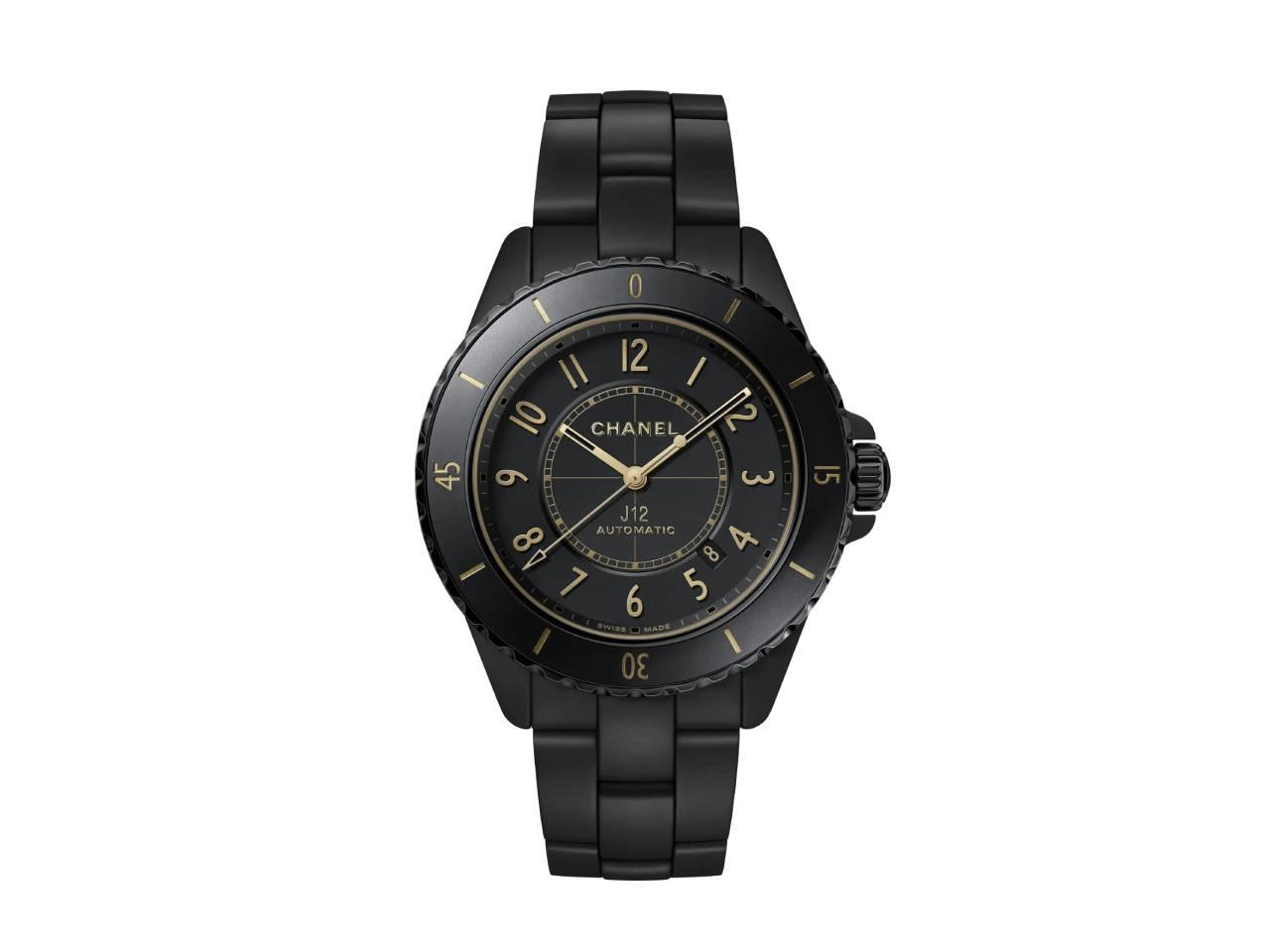 シャネル　J12 GOLDEN BLACK キャリバー12.1　42mm 高耐性マットブラックセラミック ステンレススティールブラックコーティング イエローゴールド仕上げインデックス