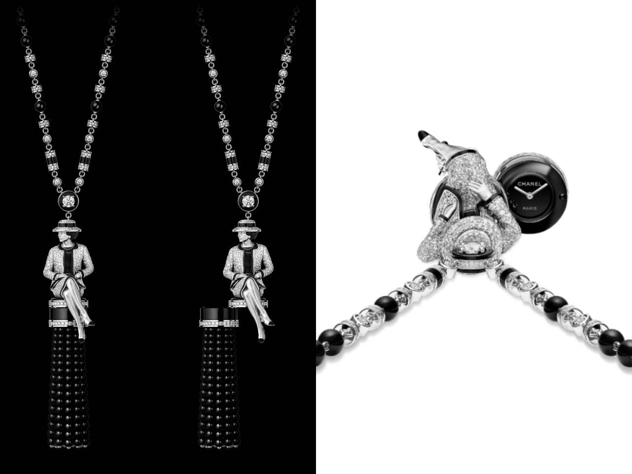 シャネル　ガブリエル ロングネックレス　ホワイトゴールド ダイヤモンド オニキスビーズ シークレットウォッチ