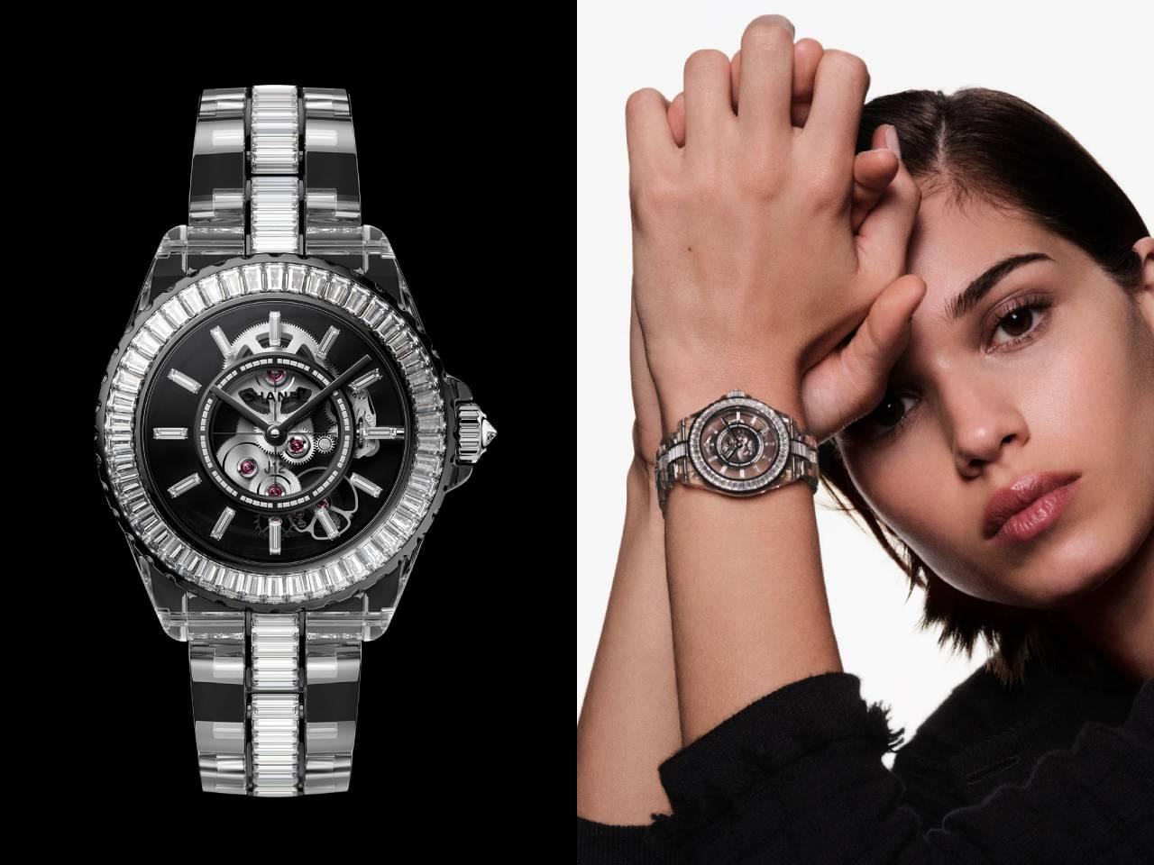 シャネル　J12 X-RAY COCO GAME サファイアクリスタルケース バゲットカットダイヤモンド スケルトンムーブメント 着用画像