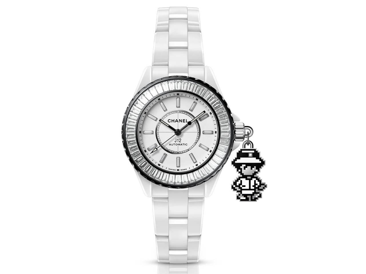 シャネル　J12 COCO GAME チャーム　ホワイトセラミック バゲットカットダイヤモンド マドモアゼルSSチャーム