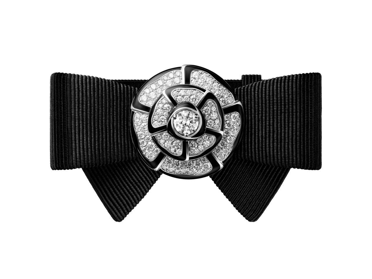 シャネル　ヌー・ドゥ・カメリア カフ　グログランリボン ブリリアントカットダイヤモンド