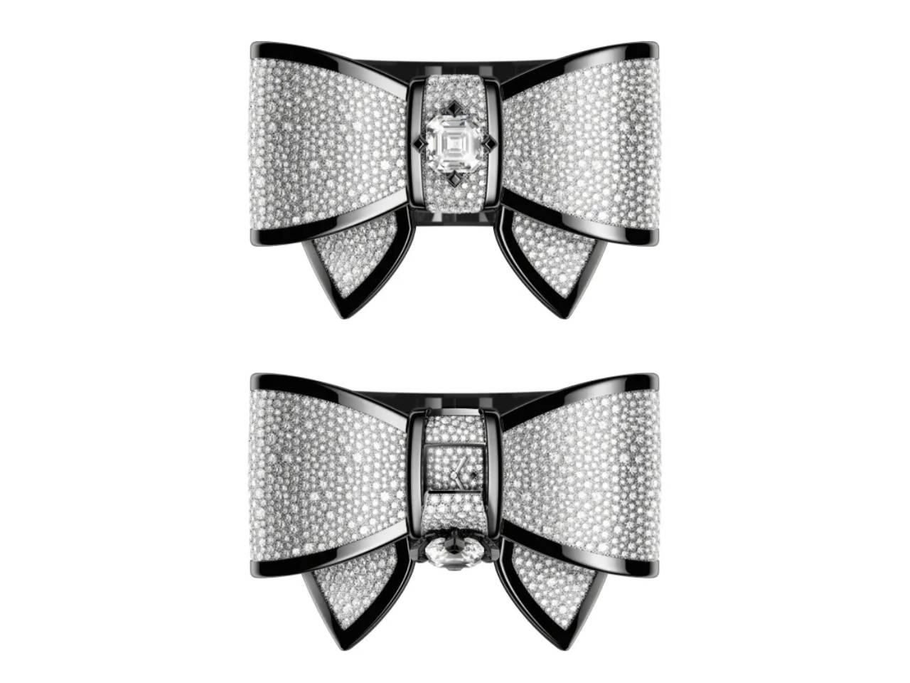 シャネル　ヌー・ドゥ・ディアマン カフ　スノーセッティングダイヤリボン アッシャーカットダイヤモンド ダイヤ文字盤