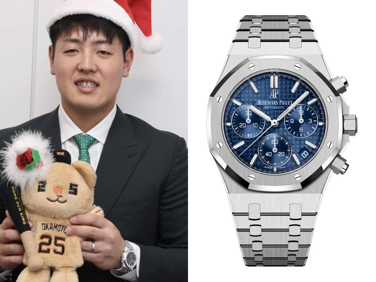 岡本和真　オーデマ・ピゲ　ロイヤル オーク クロノグラフ ホワイトゴールド ブルーのグランドタペストリー文字盤
