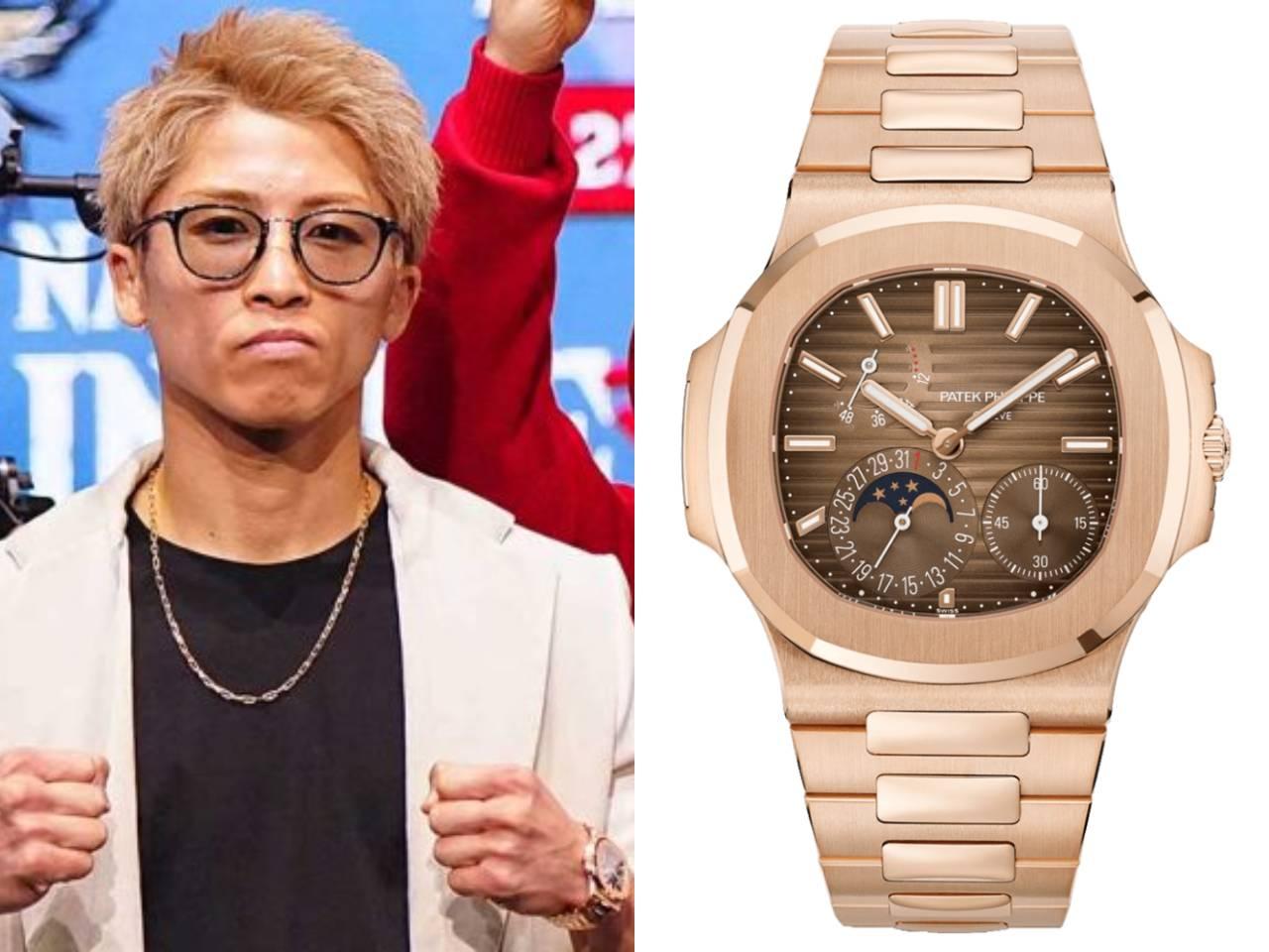 井上尚弥　パテック・フィリップ　ノーチラス プチコンプリケーション ムーンフェイズ パワーリザーブ表示 ローズゴールド ブラック・ブラウングラデーション文字盤