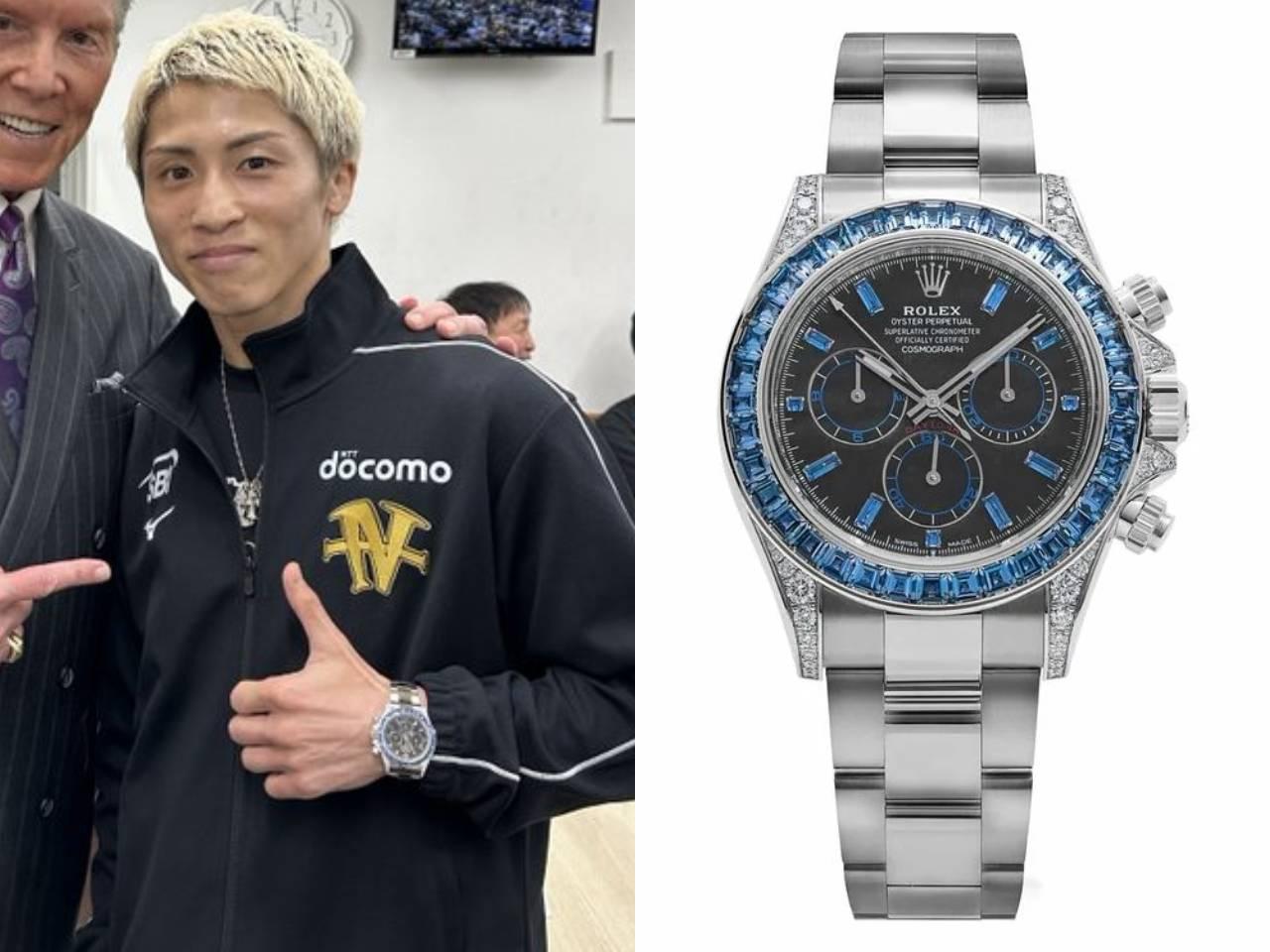 井上尚弥　ロレックス　デイトナ シークレットモデル ホワイトゴールド ブリリアントカットダイヤモンド バゲットカットブルーサファイアベゼル サファイアインデックス ブラックテクスチャーダイヤル
