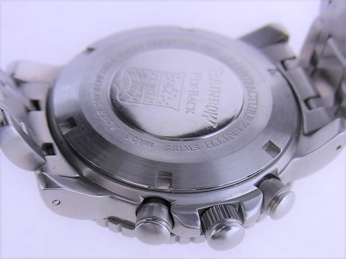 ゼニス フライバック01/02.0470.405 1990年代製造　両方向回転ベゼル 40mmメンズ腕時計　売却実績　裏蓋画像