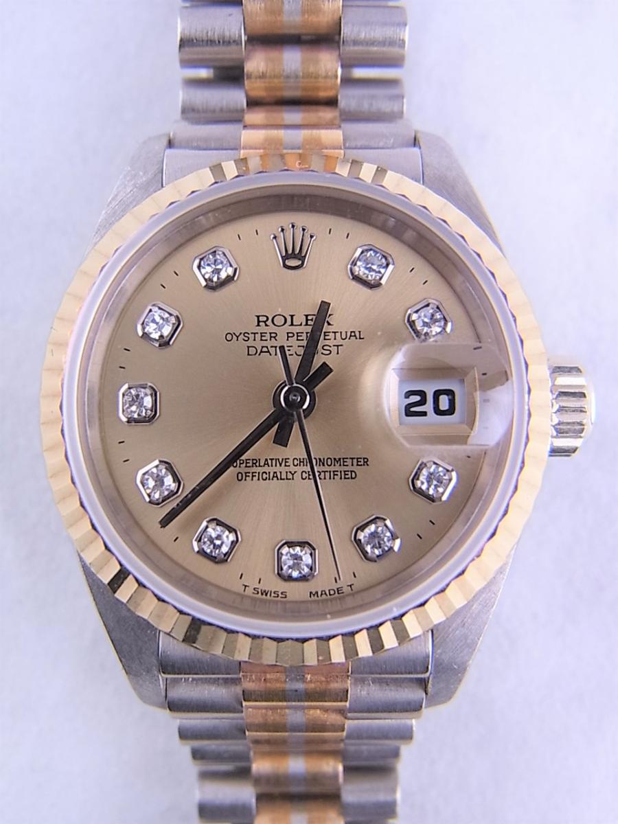 ロレックス デイトジャスト69179BIC トリドール(BIG表記)　シャンパン10Pダイヤ　レディース腕時計　買取実績　正面全体画像