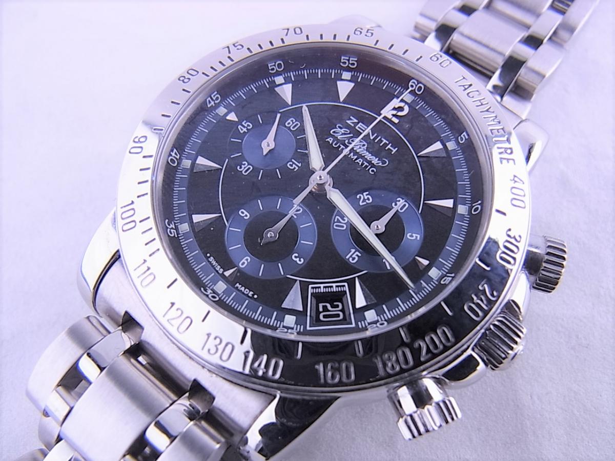 ゼニス レインボーブルー01/02.0461.400 ブルー　クロノグラフ　40mmメンズ腕時計　買取り実績　フェイス斜め画像