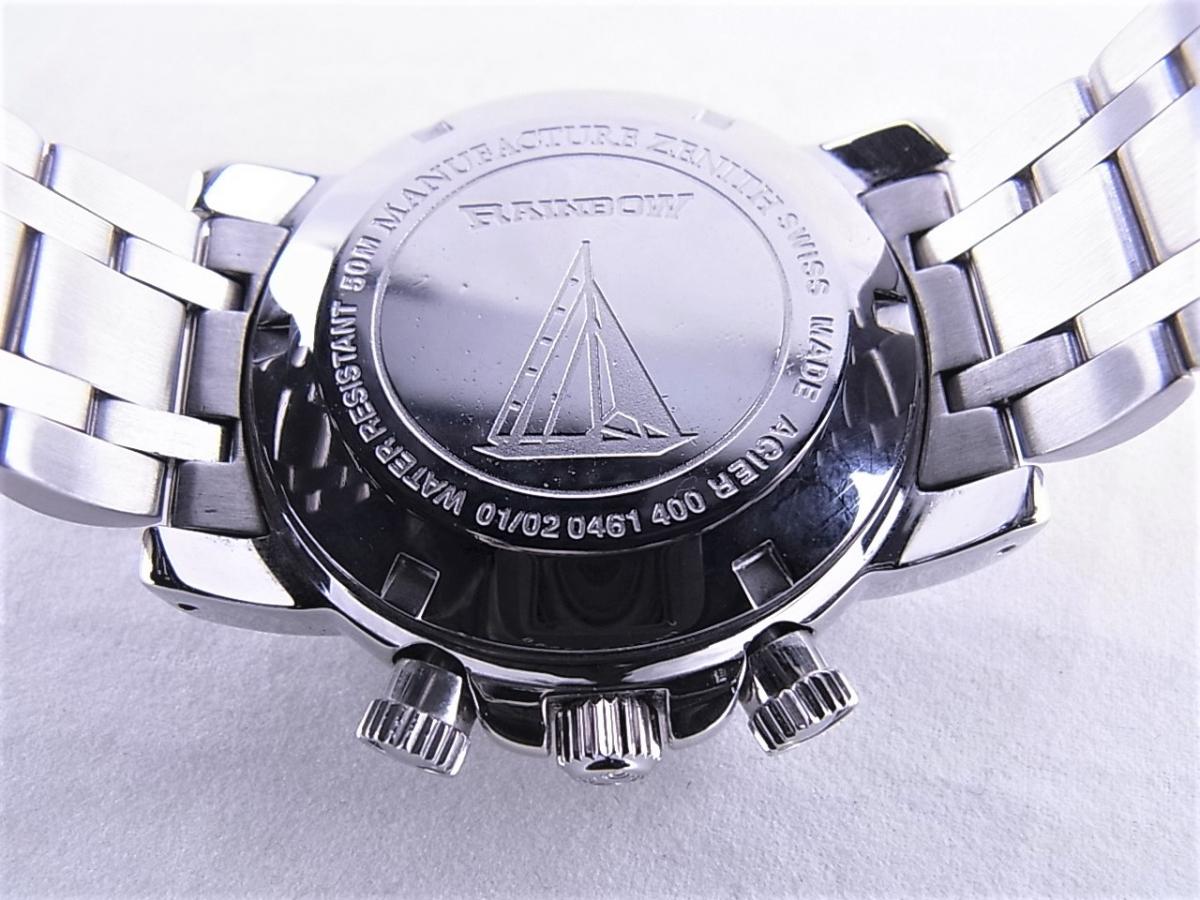 ゼニス レインボーブルー01/02.0461.400 ブルー　クロノグラフ　40mmメンズ腕時計　売却実績　裏蓋画像