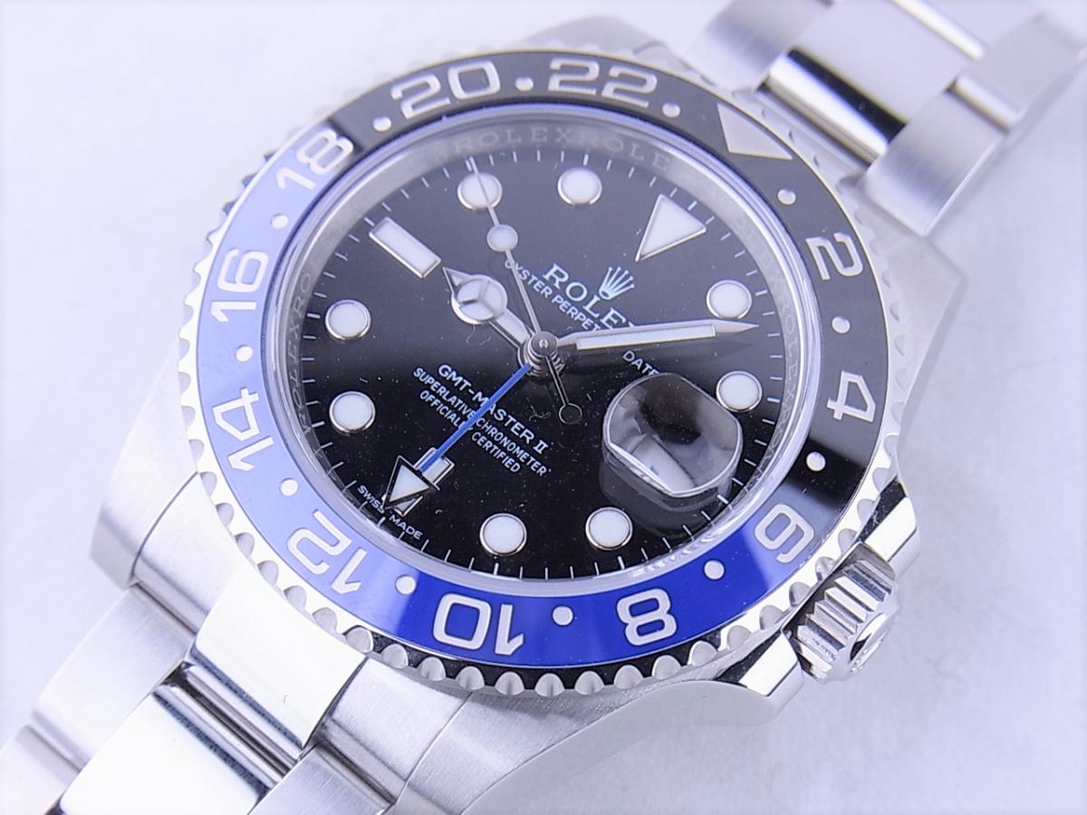 ロレックス GMTマスター２　116710BLNR　cal.3186 2013年発売モデル　黒/青ベゼル メンズ腕時計　買取り実績　フェイス斜め画像