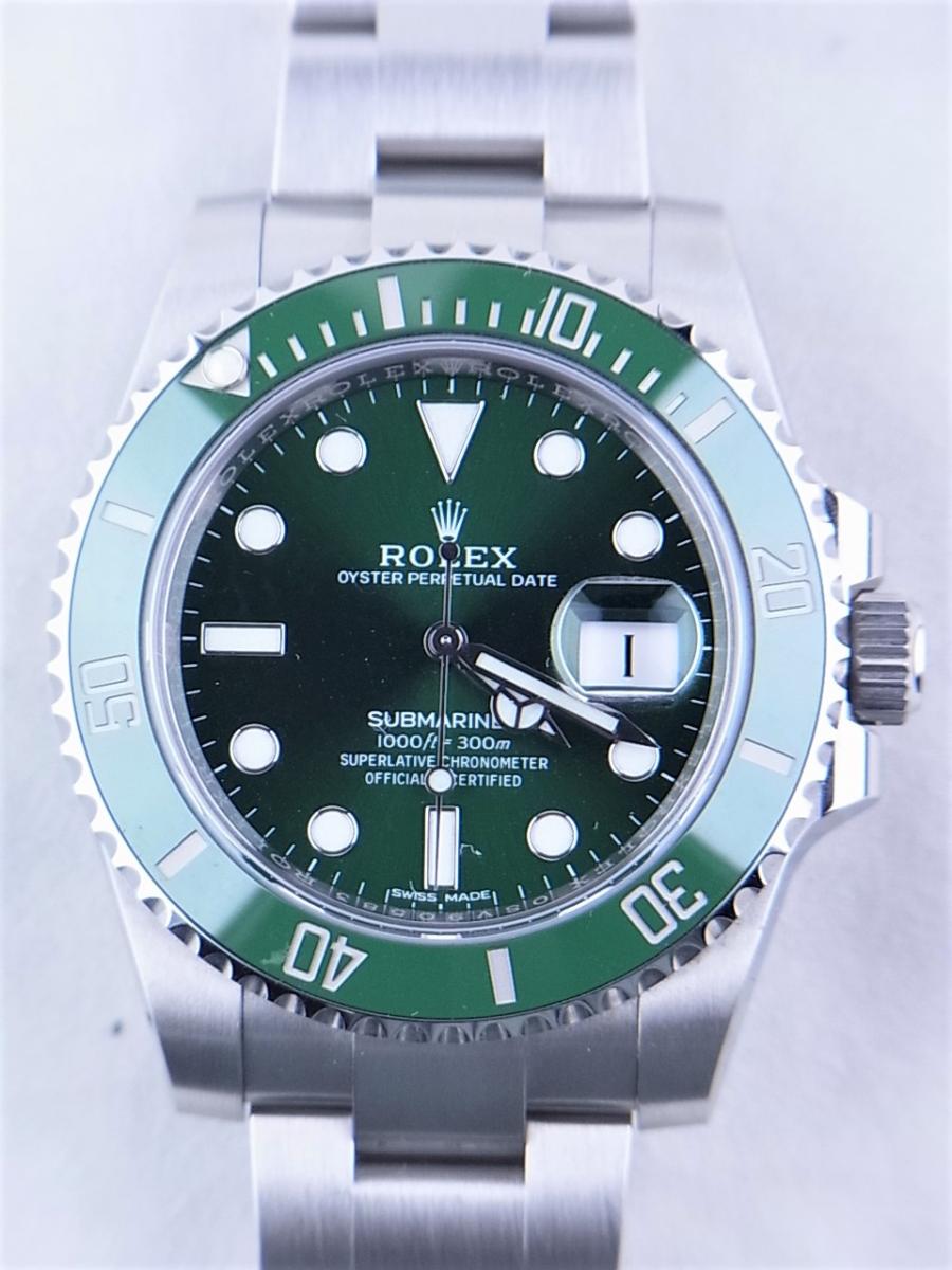 ロレックス サブマリーナデイト116610LV 2010年発売モデル　グリーンサブ　300ｍ防水 メンズ腕時計　買取実績　正面全体画像