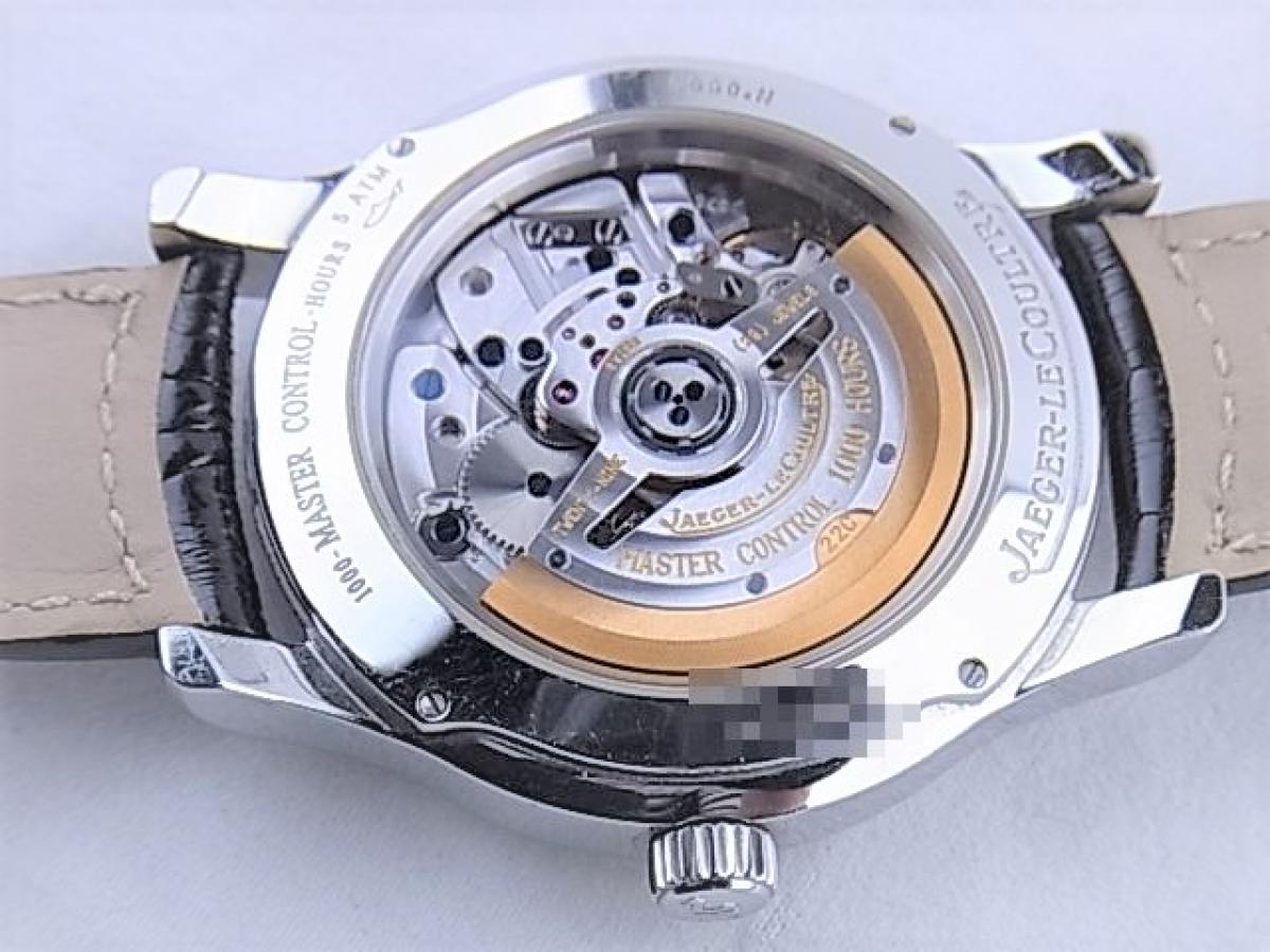ジャガールクルト マスターホームタイムQ1628420　GMT　デイ＆ナイト　スモールセコンド　デイト　メンズ腕時計　売却実績　裏蓋画像