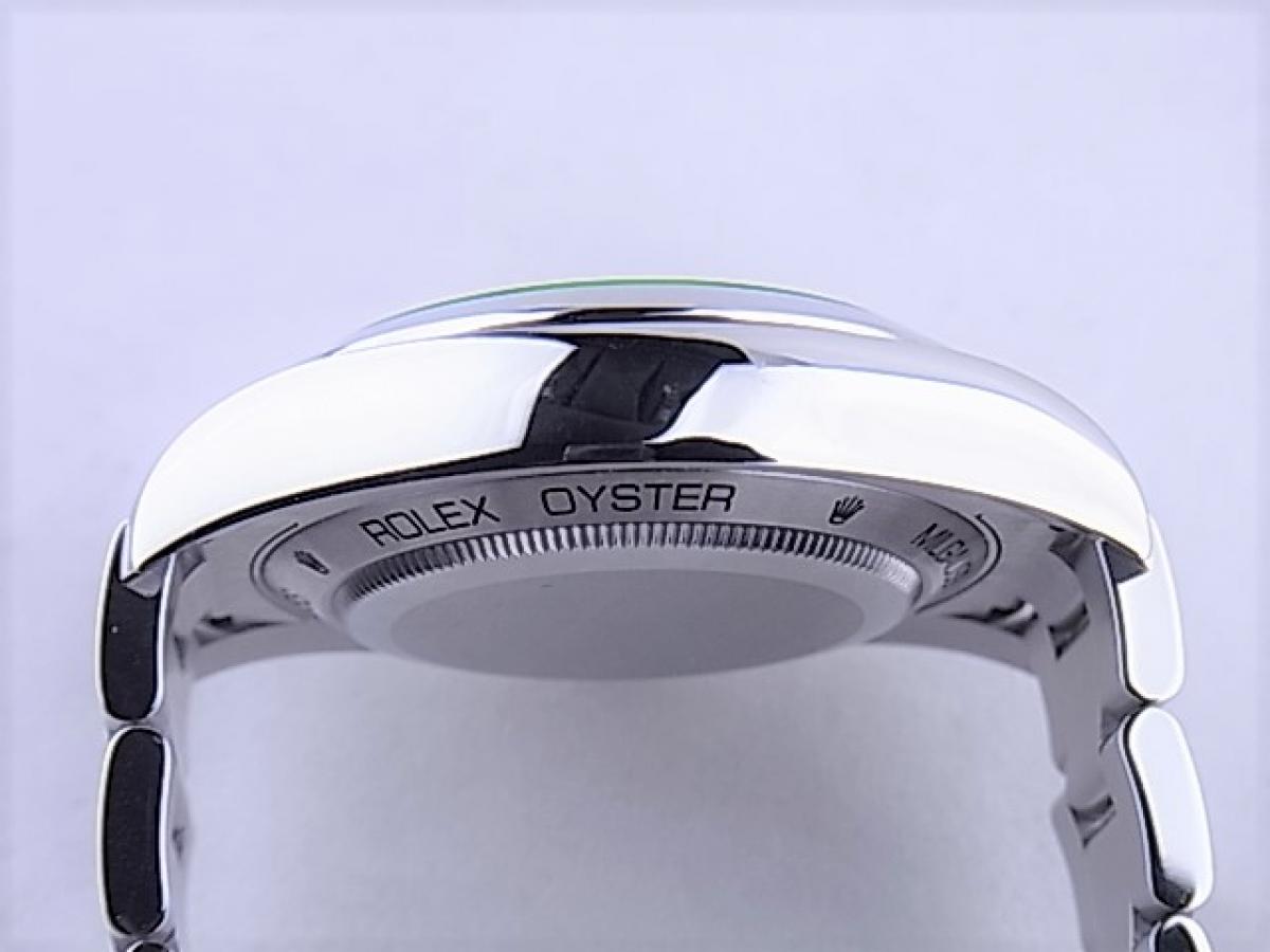 ロレックス ミルガウス116400GV イナズマブルー　1000ガウス磁力遮断 メンズ腕時計　高額売却実績　9時ケースサイド画像