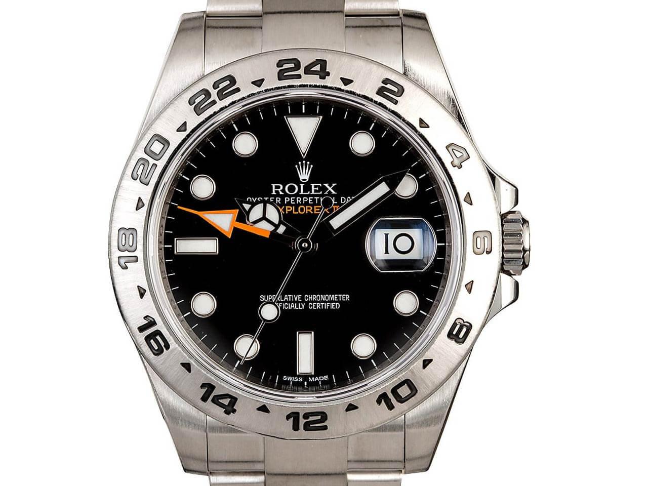 オイスターパーペチュアル エクスプローラーⅡ 216570 ブラック、オレンジの24時間針