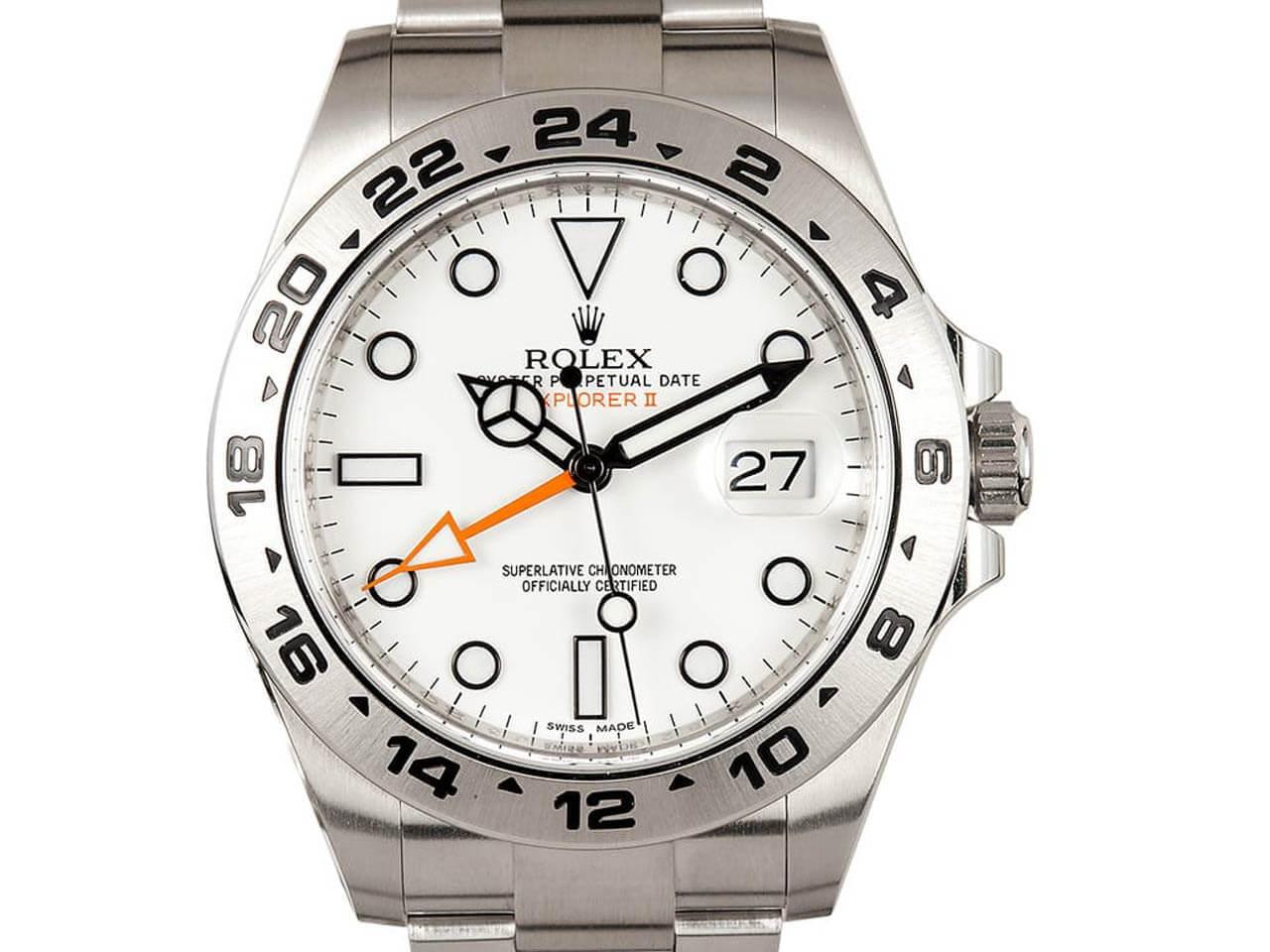 オイスターパーペチュアル エクスプローラーⅡ 216570 ホワイト、オレンジの24時間針