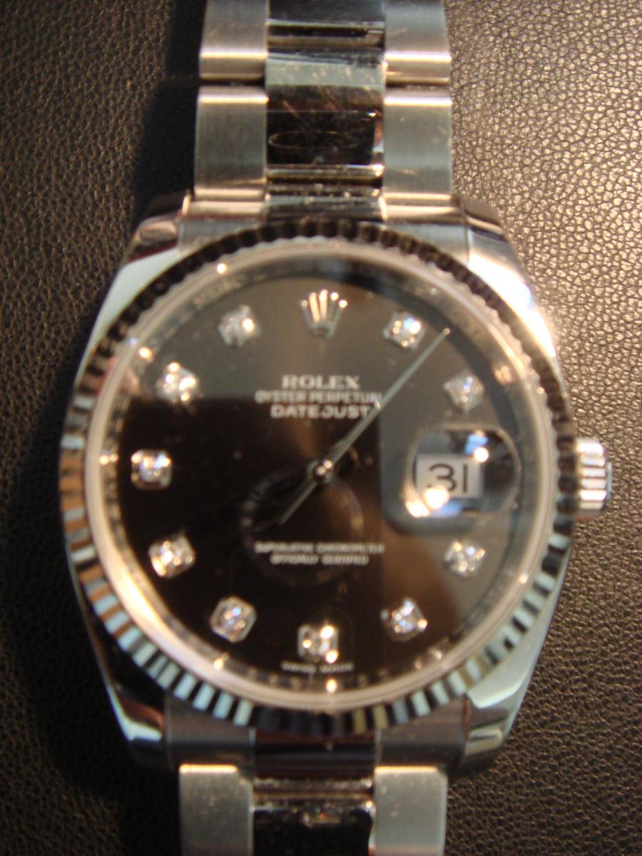 ロレックス デイトジャスト 179174G ブラック10Pダイヤ文字盤、日付表示、3針 Ｚ番(2006年頃) 10Pダイヤ (中古)高価買取事例