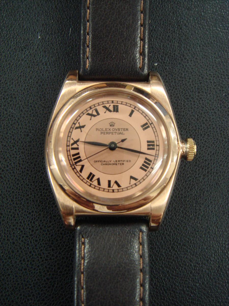 ロレックス アンティーク 3696 ローズゴールドバブルバック 金時計盤、革ベルト、手巻き(使用感のある中古)高価買取事例