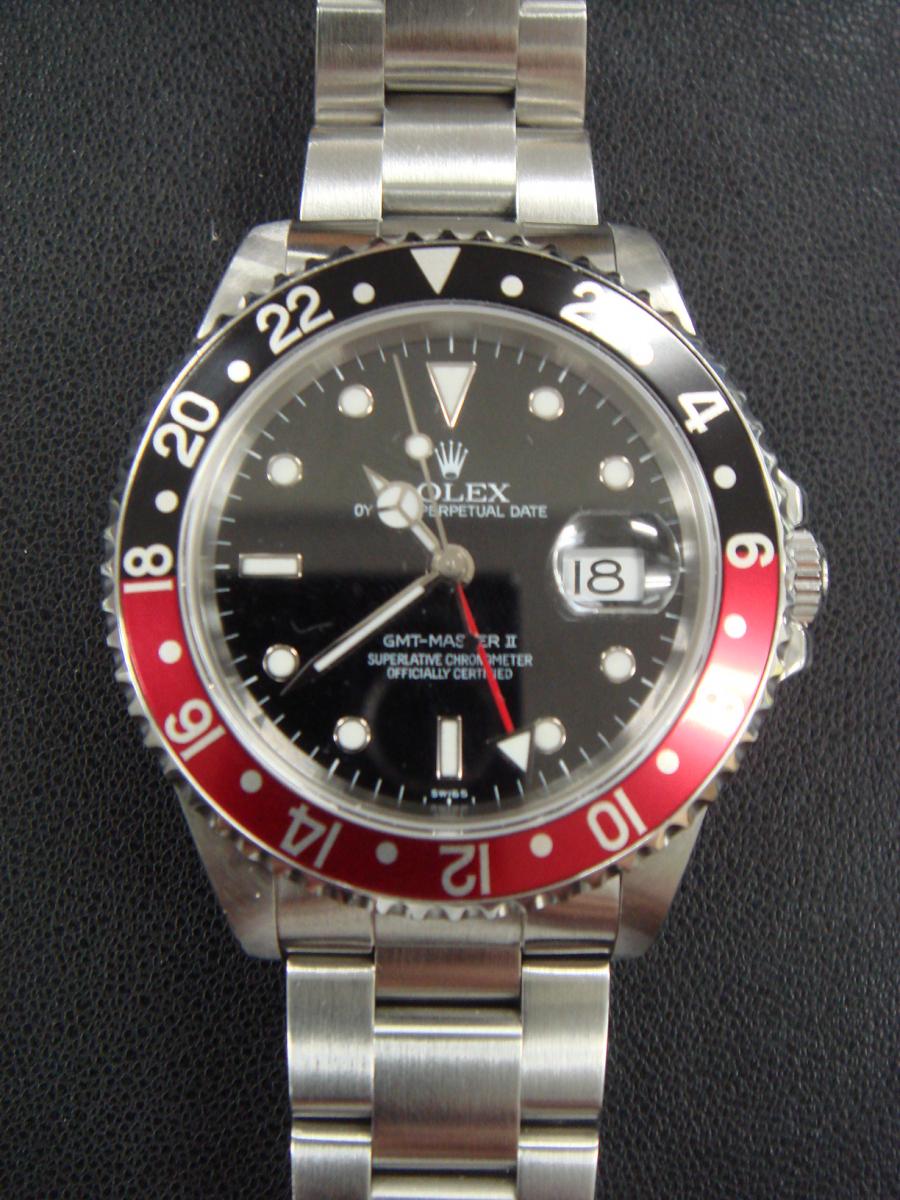 ロレックス GMTマスター2 16710 ブラックスーパールミノバ文字盤　デイト表示　GMT機能 A番シリアル（1998年~1999年製造モデル）「SWISS」表記(中古)高価買取事例