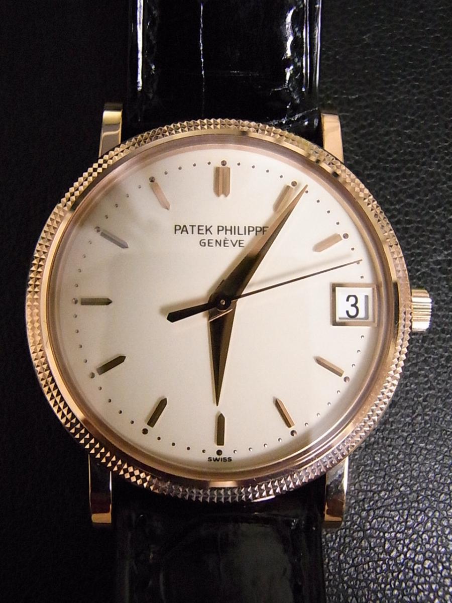 パテックフィリップ カラトラバ 3802/200R シャンパンゴールドバー文字盤　日付表示 ローズゴールド3時位置デイト ケース径33mm　ブラックレザーストラップ(中古)