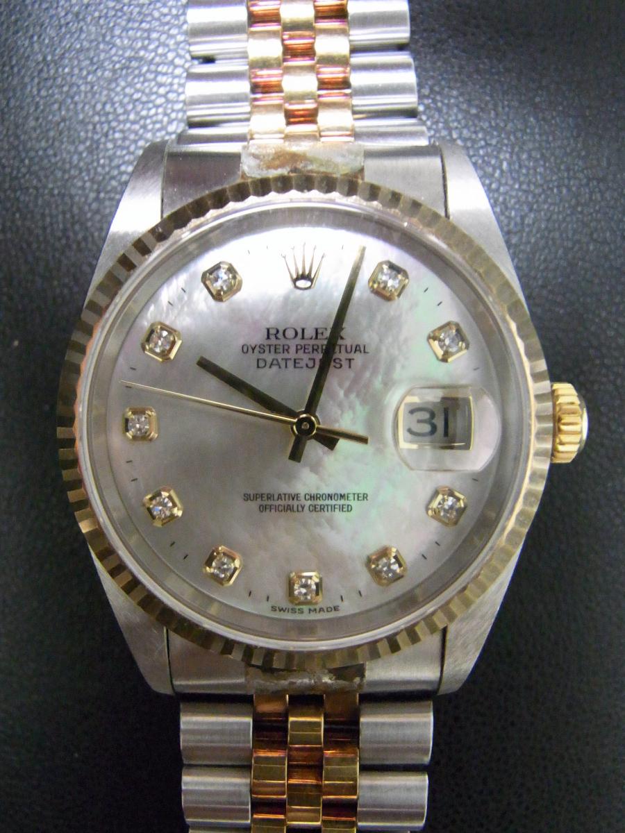 ロレックス デイトジャスト 16233NG シェル、ポイントダイヤモンド、シリアルP番(中古)