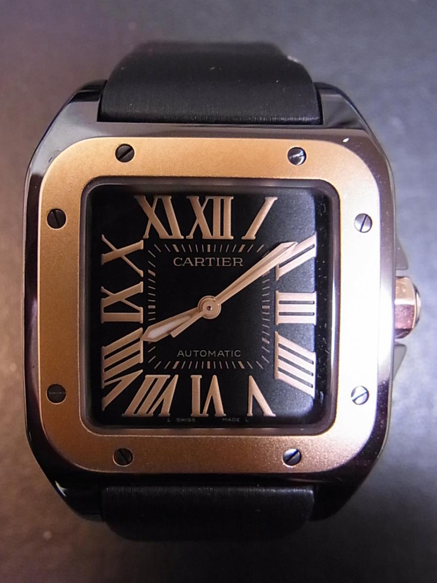 カルティエ サントス W2020009 黒文字盤、ローマン、2針 100 LM PVDコンビ 革ベルト(中古)