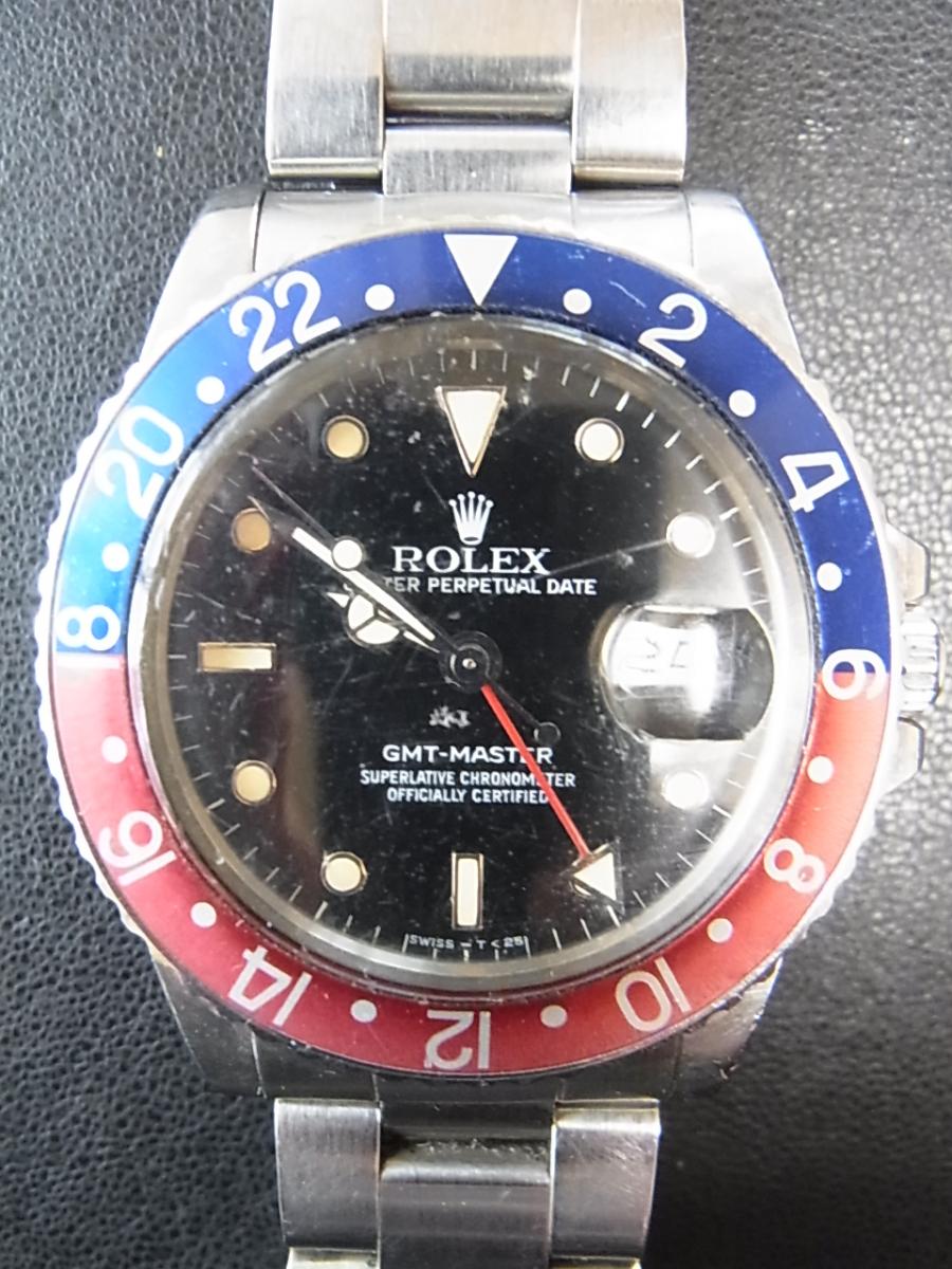 ロレックス GMTマスター1 16750 ブラックポイント文字盤、デイト表示、GMT針 赤青アンティーク 85番シリアル(7桁) 1984年製造 85シリアル　(ヴィンテージ)高価買取事例