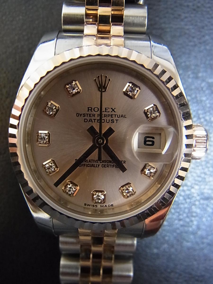 ロレックス デイトジャスト 179171G ピンクシャンパン10Pダイヤ　デイト表示 シリアルＺ番(2006年製造モデル) SS×RGブレス(中古)高価買取事例