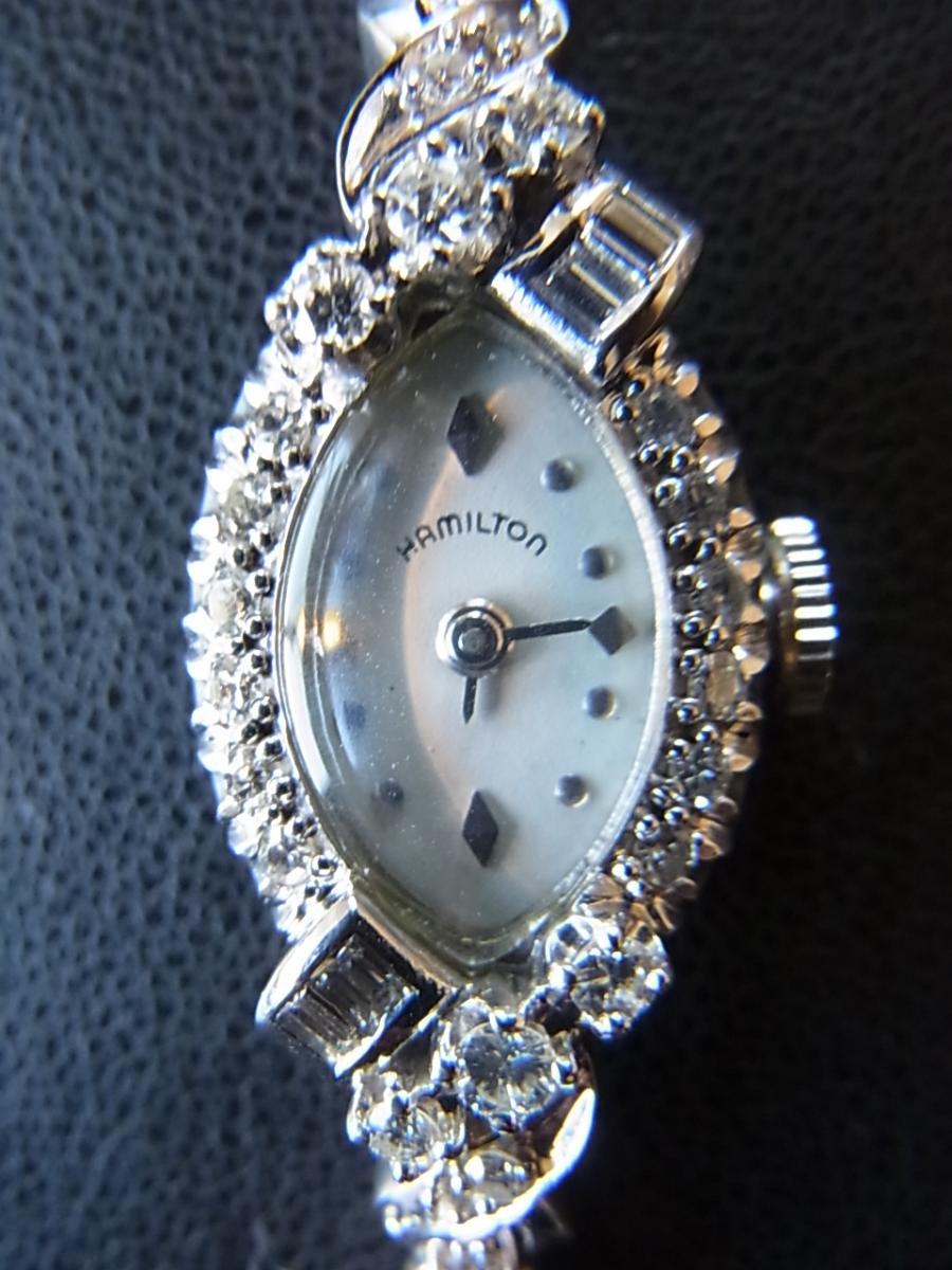 ハミルトン アンティーク ジュエリーウォッチ ポイントインデックス、ダイヤ巻ベゼル ダイヤ囲みベゼルラグジュアリー時計 ダイヤ巻(目立ったキズもない美品)高価買取事例