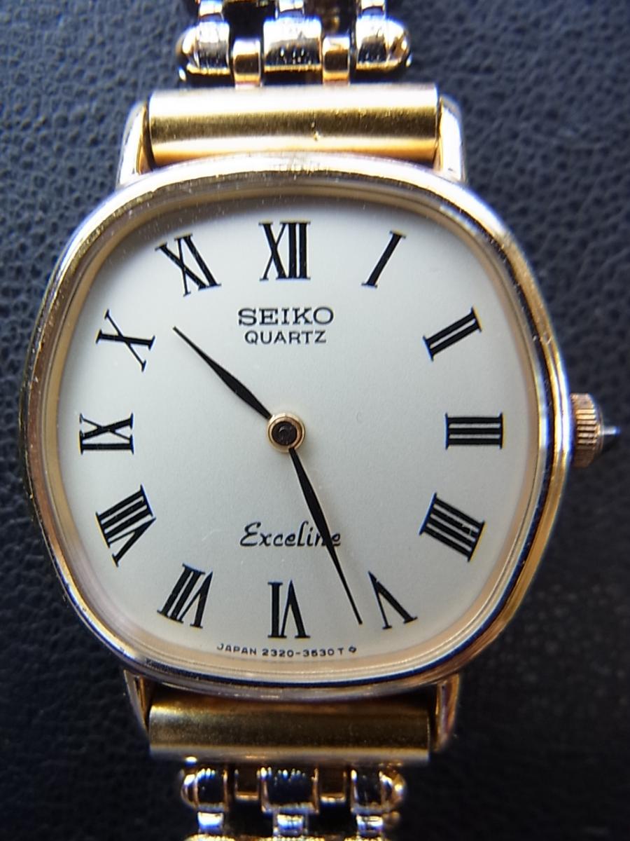 セイコー エクセリーヌ クォーツ 白文字盤、ローマンインデックス エクセリーヌ クオーツ式腕時計、止まり、(使用感がある)高価買取事例