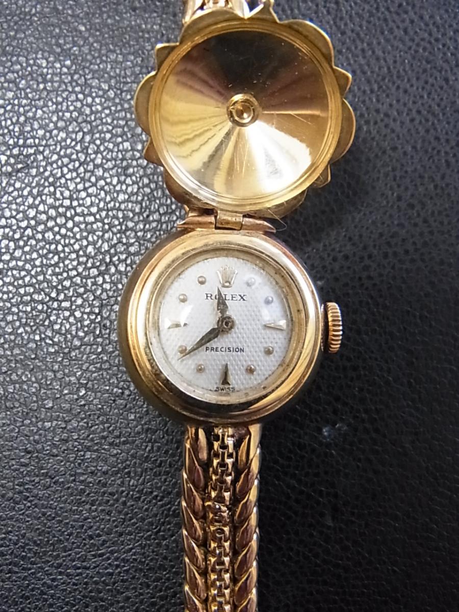 ロレックス アンティーク 9996 ポイント・ピラミッドインデックス プレシジョンカバー時計 ふた付きイエローゴールドロレックスアンティーク時計(ガラス部分に少しキズ有、文字盤には日焼け有。)高価買取事例