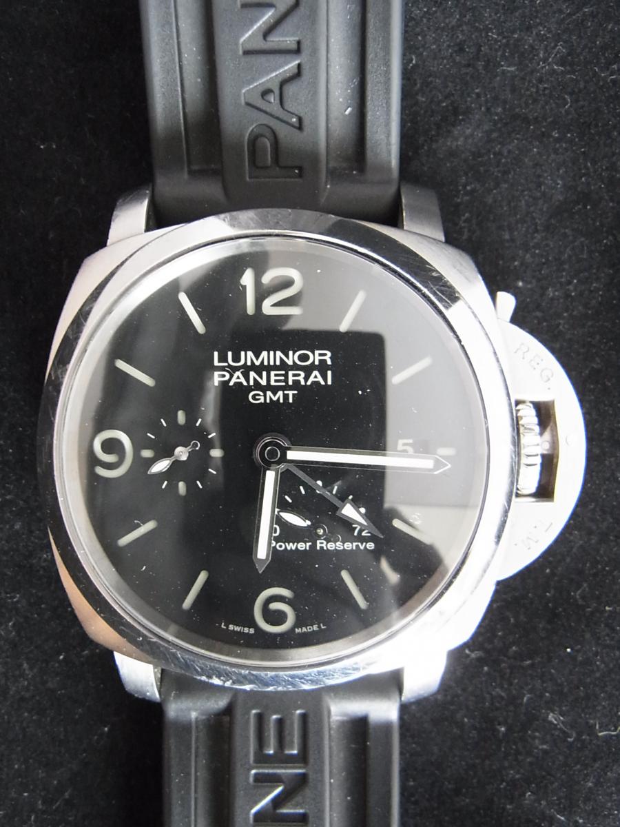 パネライ ルミノール1950 PAM00321 黒文字盤、パワーリザーブ スリーデイズGMTパワーリザーブO番シリアル GMT針(中古)高価買取事例