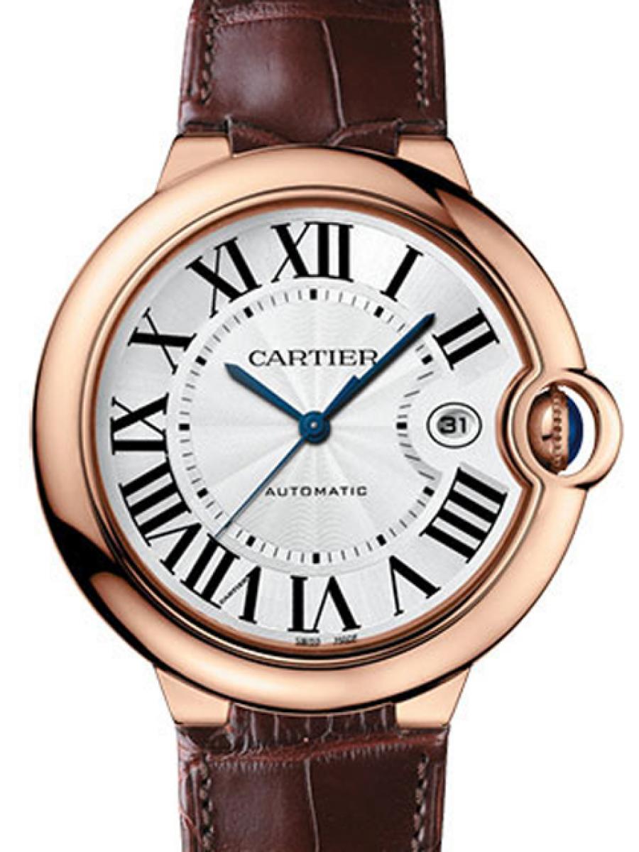 カルティエ バロンブルー WGBB0030 シルバー 人気モデル/18K レディースメンズ 42MM　ブラウンアリゲータ―ストラップ(新品未使用)