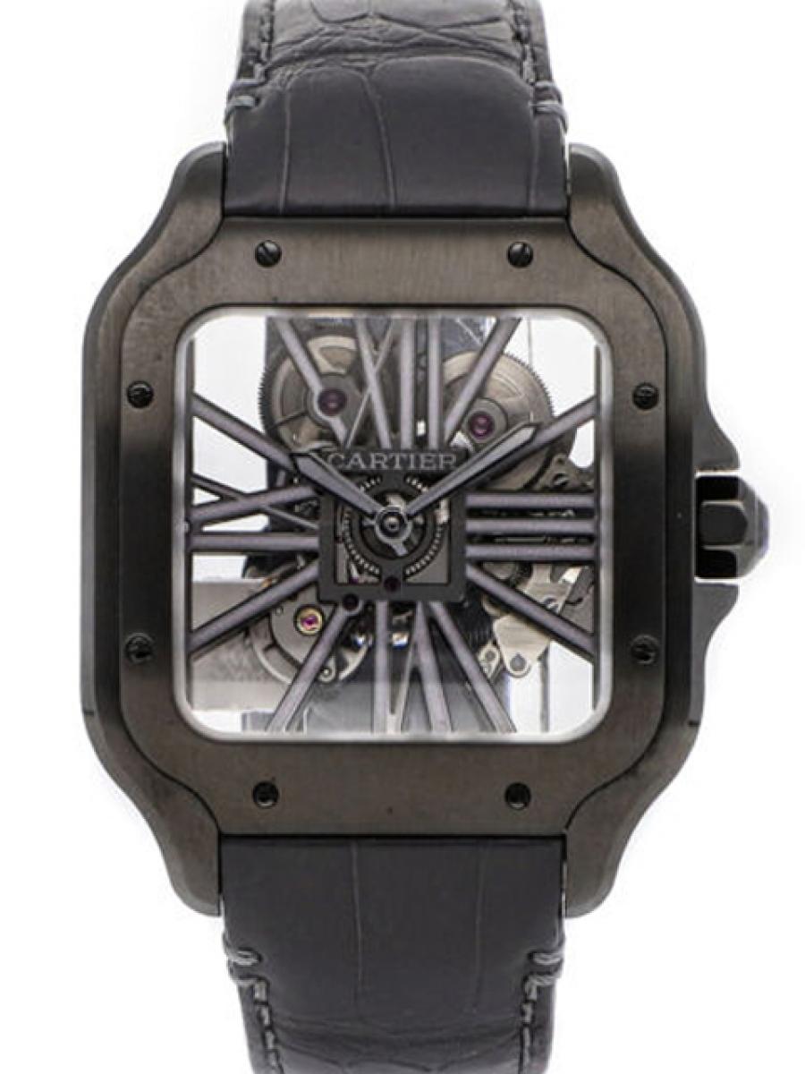 カルティエ サントス WHSA0009 スケルトン 人気モデル/クイックスイッチ/ADLC加工 メンズ　マニュファクチュール　セカンドストラップ付　ブリッジ　LMサイズ(新品未使用)