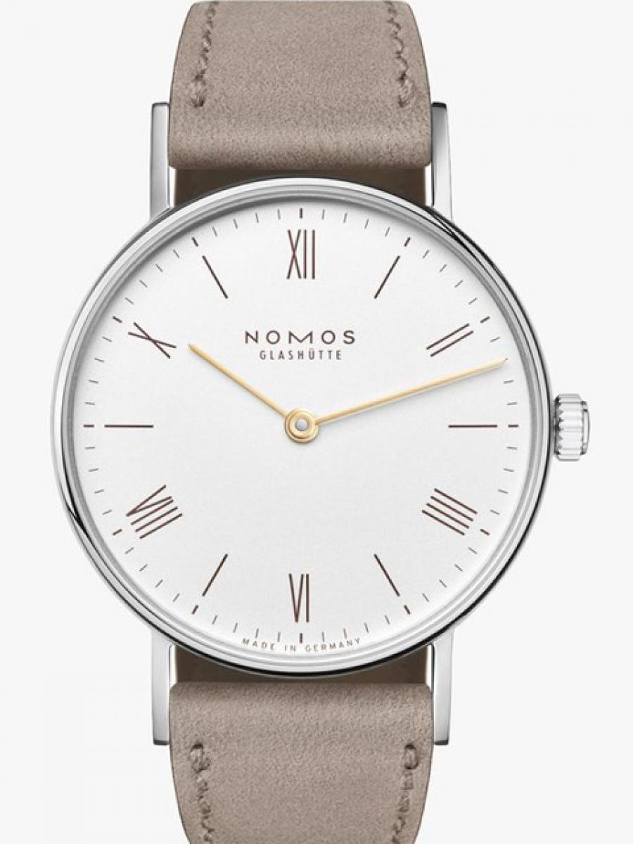 ノモス ラドウィッグ LD1A22W133 ホワイト 240番 Alpha.2 デュオ ローマ数字 ゴールド針 ブラウンインデックス ベロアストラップ レディースレディースウォッチ　33MM　ベージュストラップ　マニュファクチュール(新品未使用)