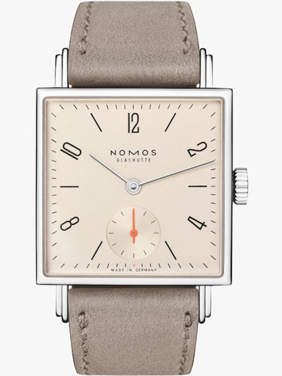 ノモス テトラ TT1A1CH1 シャンパンゴールド 473番 アルファ スモールセコンド スクエア ネオンオレンジ針 レディース　マニュファクチュール　ベロアストラップ　(新品未使用)