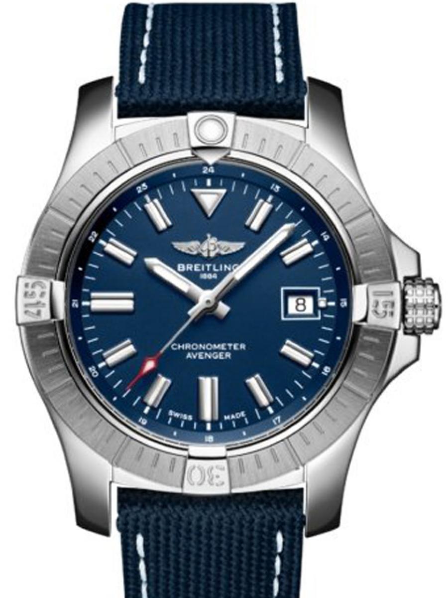 ブライトリング アベンジャー A17318101C1X1 ブルー デイト表示 クロノメーター 夜光塗料 ラチェット式逆回転ベゼル メンズ　メッシュストラップ　43mm　COSC公認(新品未使用)