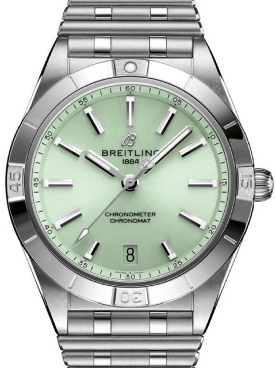 ブライトリング クロノマット A10380101L1A1 ミントグリーン クロノマット36 クロノ デイト表示 ミント レディース　36ｍｍ　100m防水　ルーローストラップ(新品未使用)
