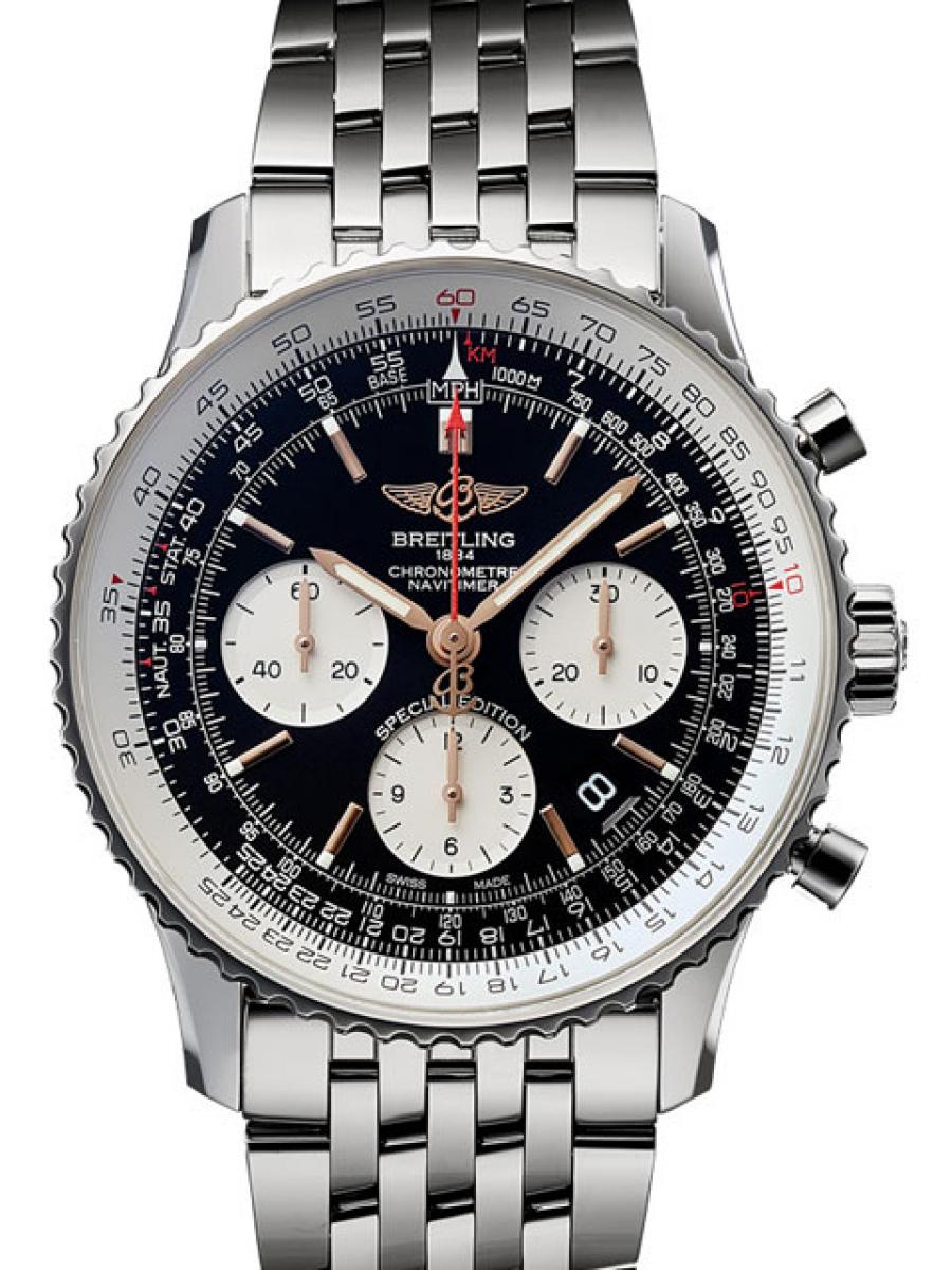 ブライトリング ナビタイマー AB0121A11B1A1 ブラック 日本限定モデル 数量限定モデル クロノ デイト表示 ゴールドインデックス ウィングロゴ メンズ　43ｍｍ　シースルーバック　パワーリザーブ約70時間(新品未使用)